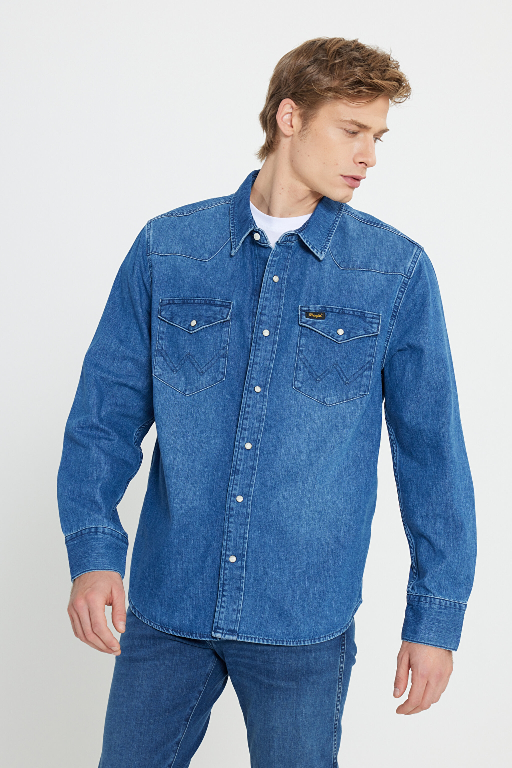 Regular Fit Normal Kesim Esnek Jean Kot Gömlek - Indigo Clay-W5D1NC152 (görsel 2)