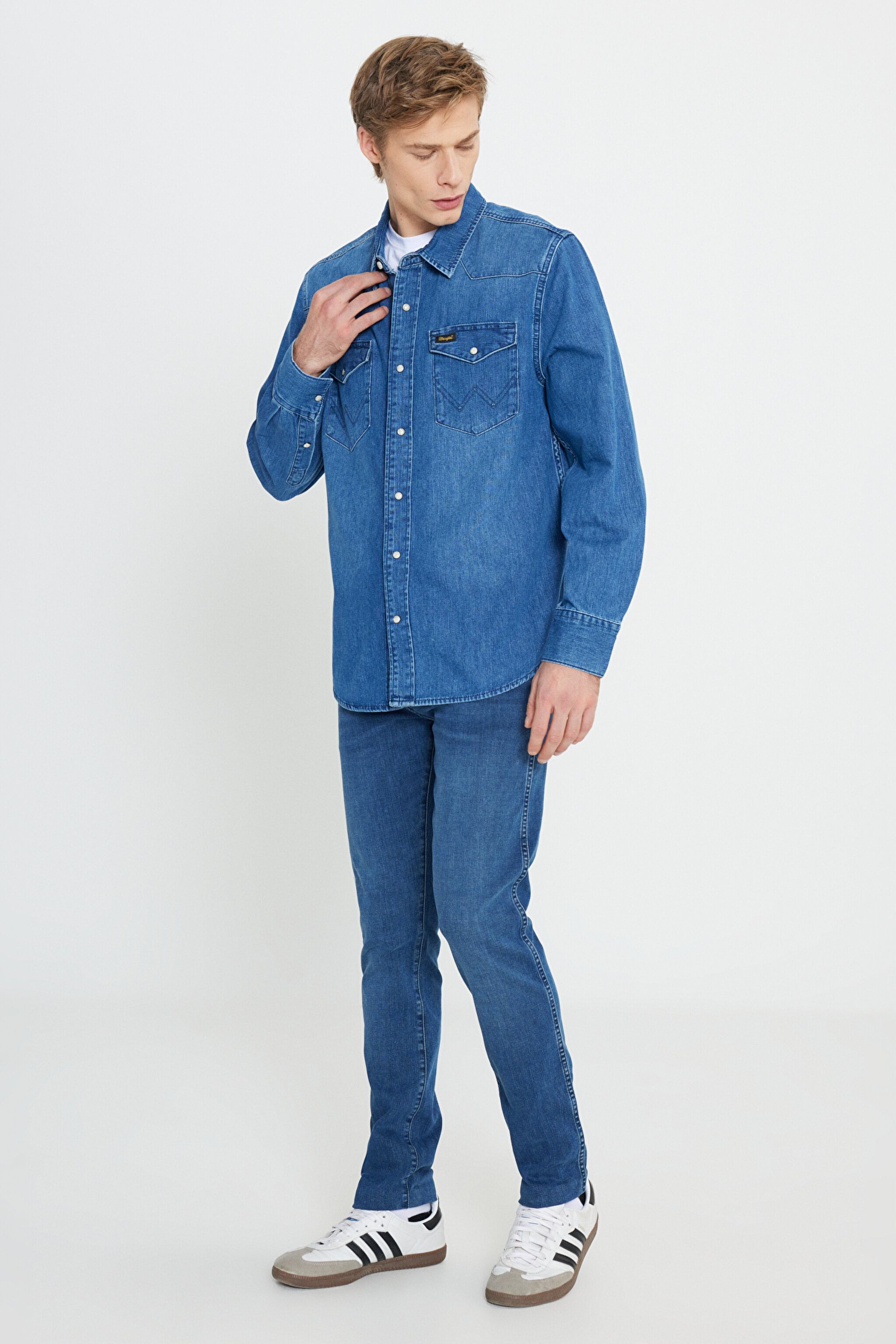 Regular Fit Normal Kesim Esnek Jean Kot Gömlek - Indigo Clay-W5D1NC152 (görsel 3)