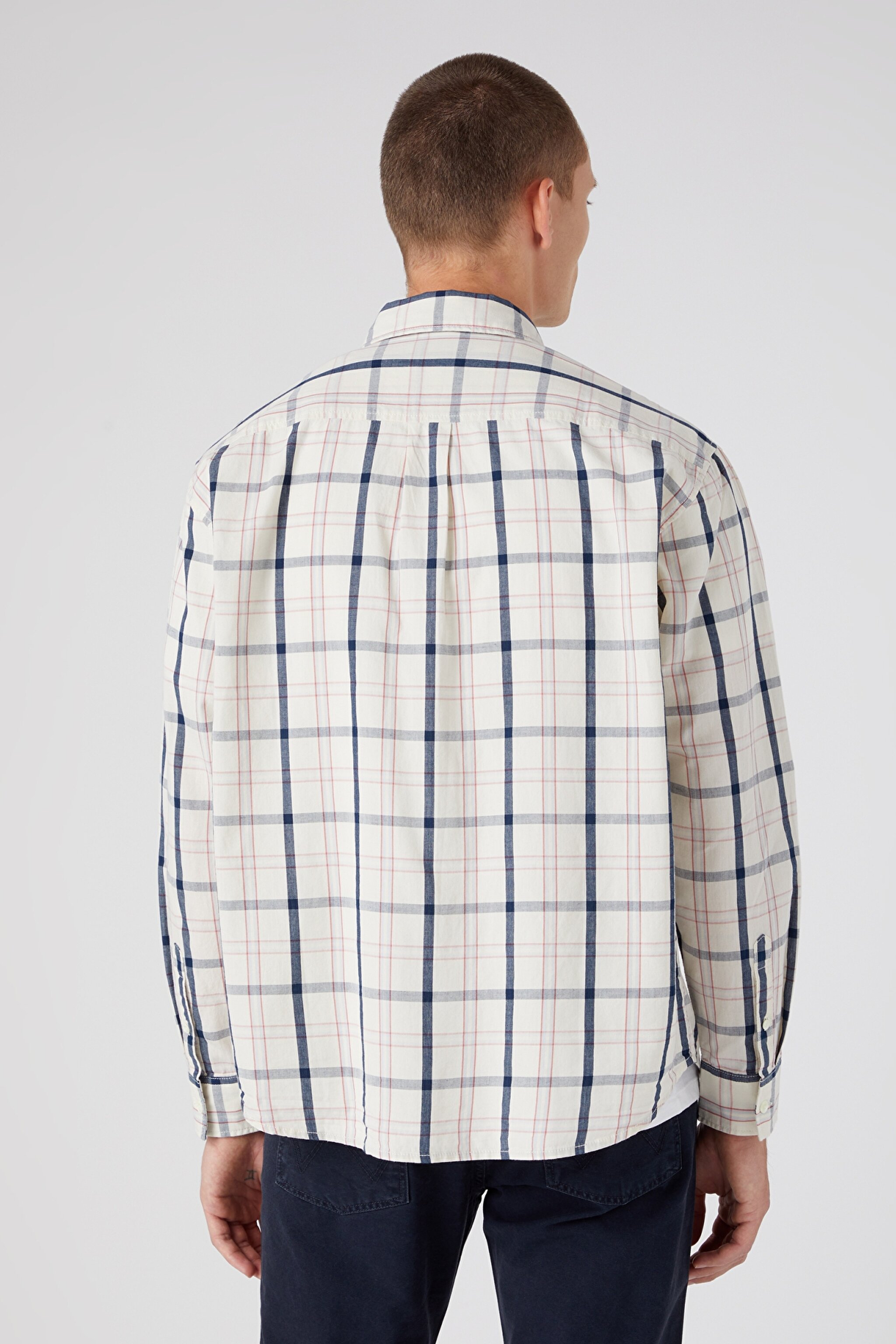 Regular Fit Normal Kesim %100 Pamuk Kareli Uzun Kollu Gömlek - Turtledove-W5D64MC23 (görsel 3)