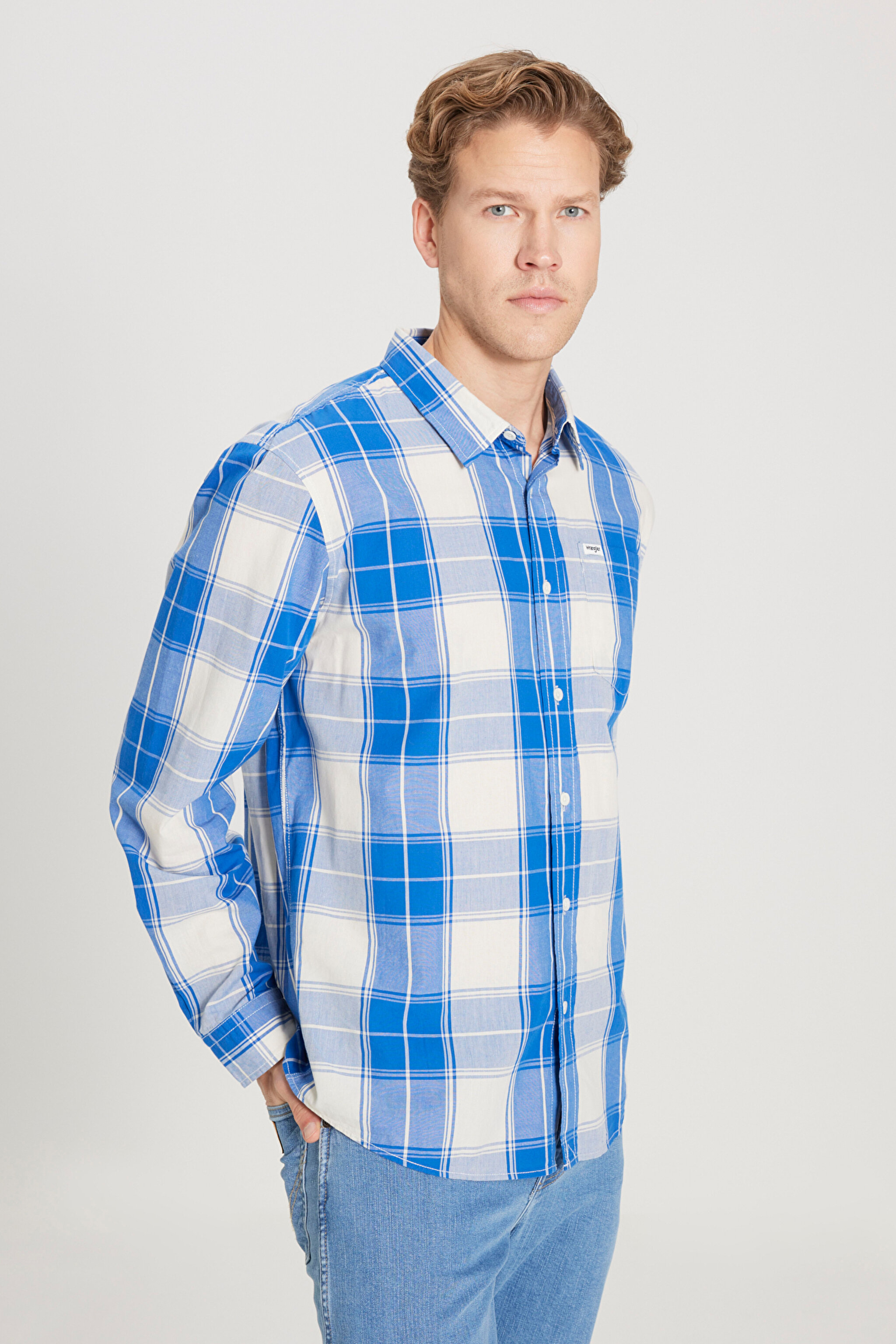 Regular Fit Normal Kesim %100 Pamuk Kareli Uzun Kollu Gömlek - Nautical Blue-W5D64MXV2