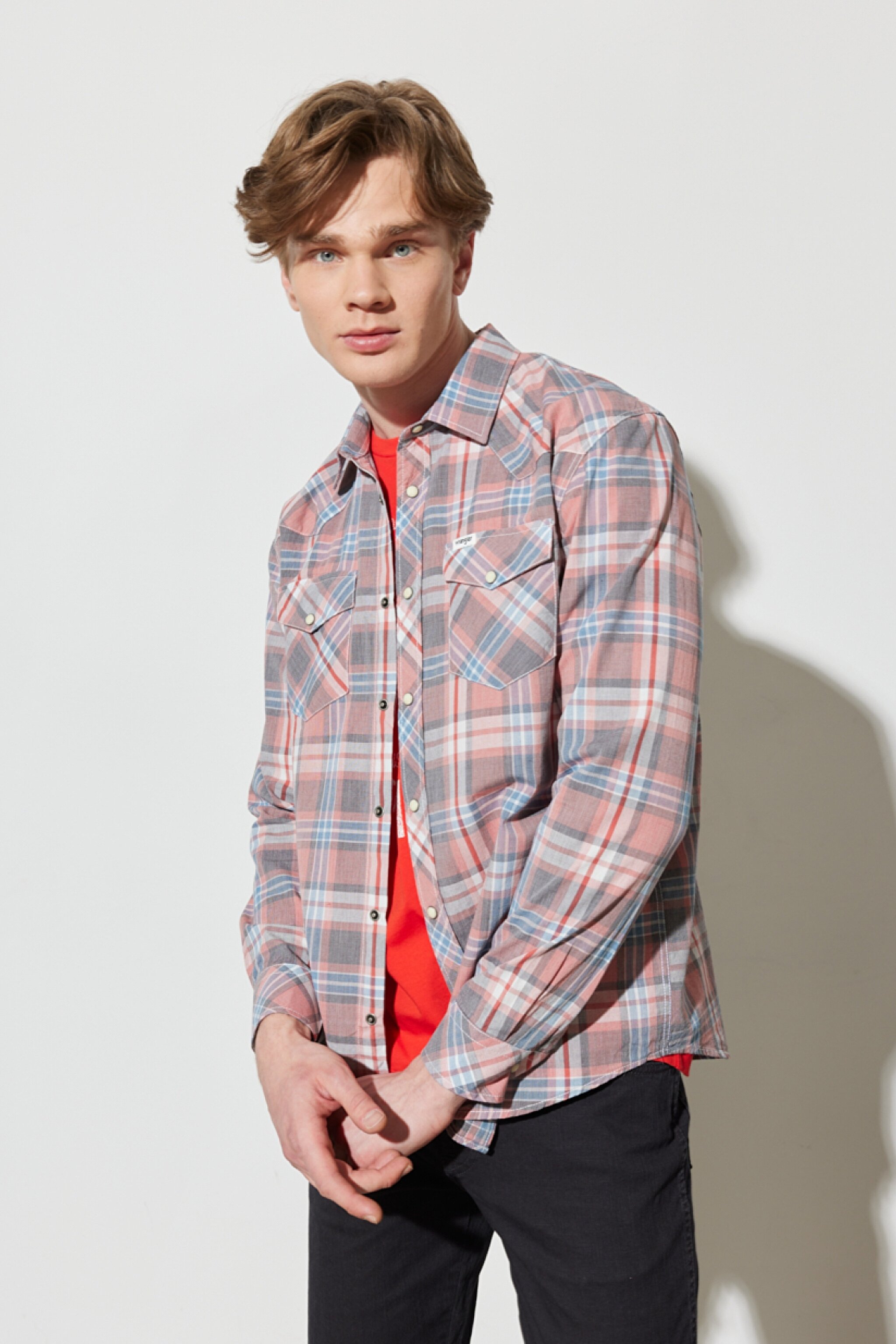 Regular Fit Normal Kesim %100 Pamuk Kareli Uzun Kollu Gömlek - Faded Rose-W5H94MXAP (görsel 3)
