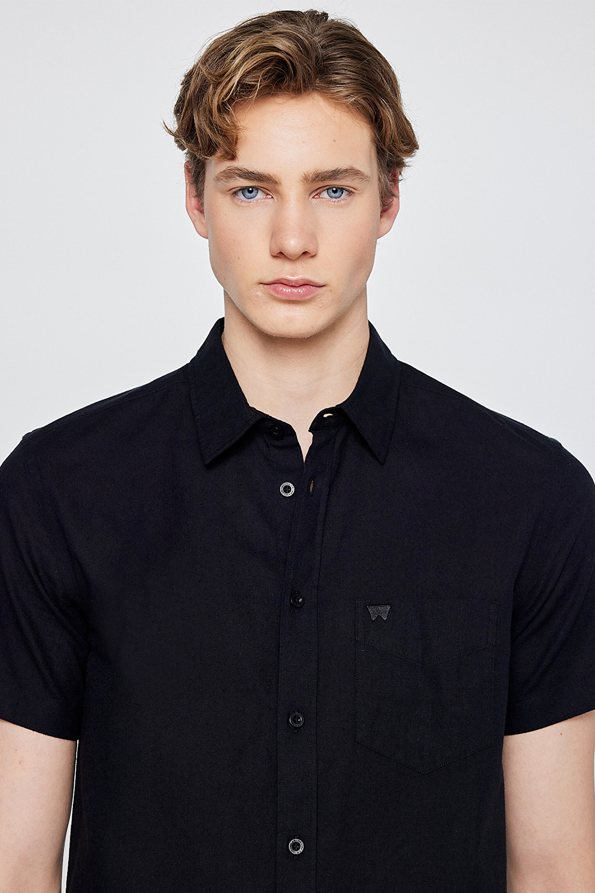 Regular Fit Normal Kesim Kısa Kollu Düğmeli Yaka Keten Gömlek - Black-W5J7LO100 (görsel 4)