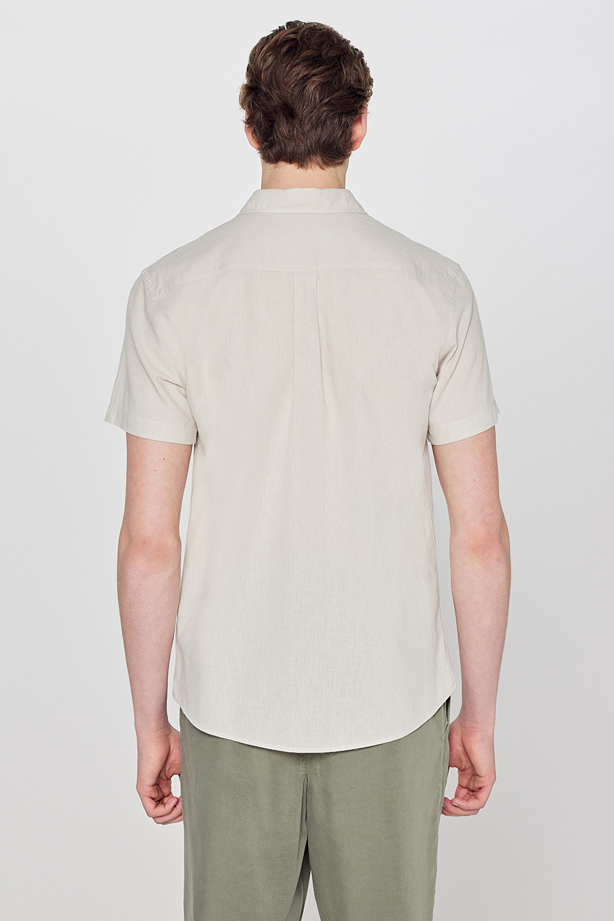 Regular Fit Normal Kesim Kısa Kollu Gömlek - Beige-W5J7LO614 (görsel 5)