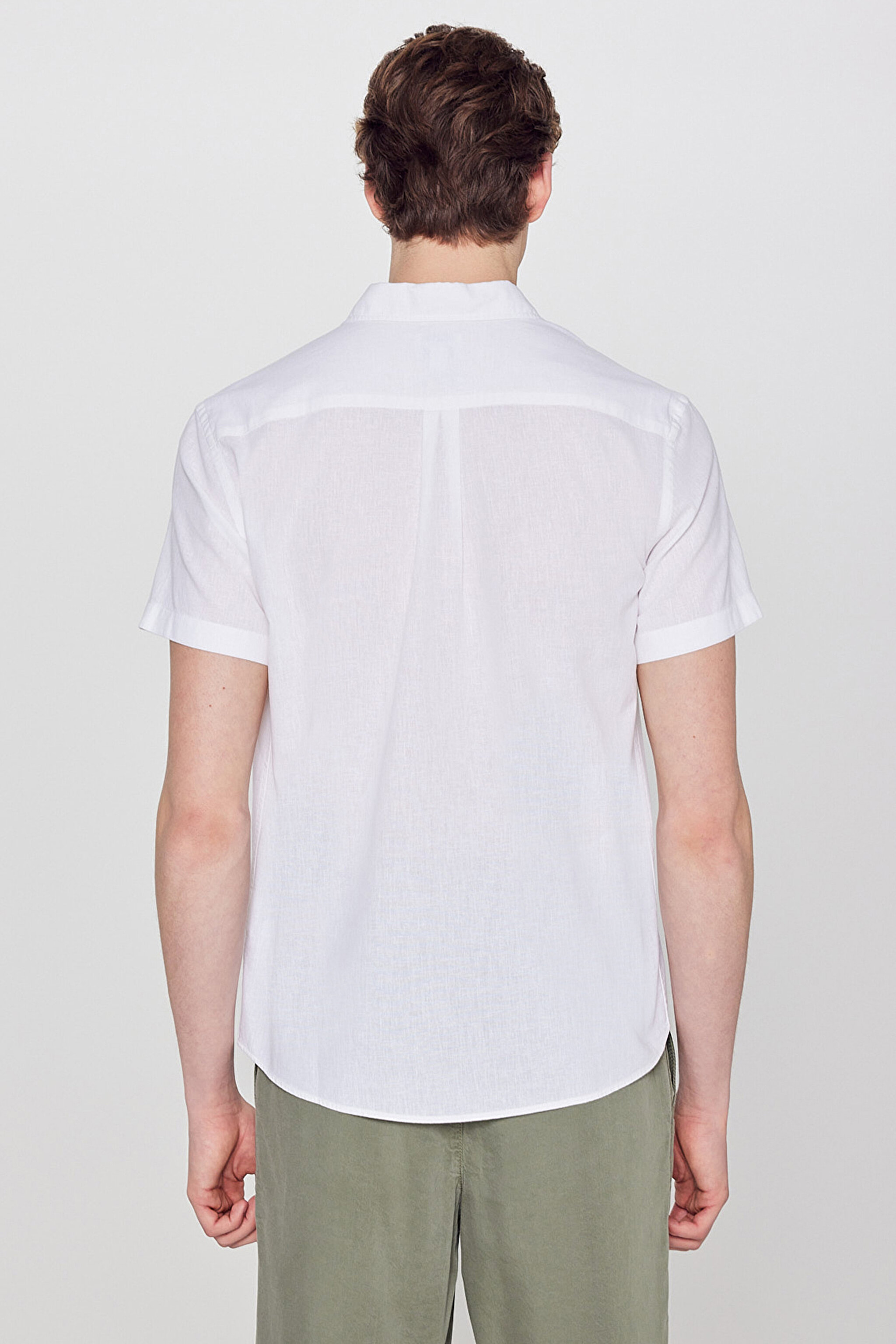 Regular Fit Normal Kesim Kısa Kollu Düğmeli Yaka Keten Gömlek - White-W5J7LO989 (görsel 5)