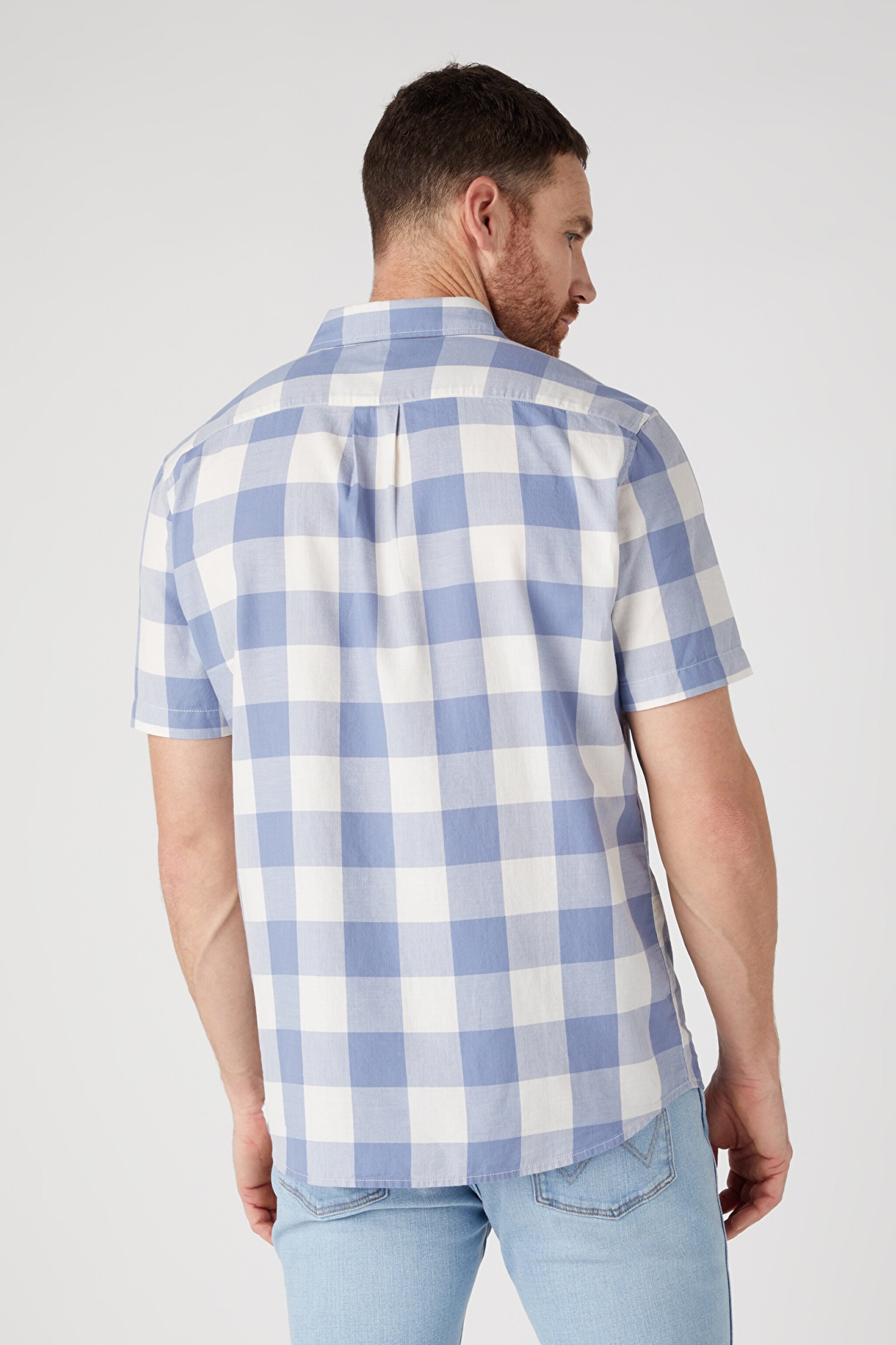 Regular Fit Normal Kesim %100 Pamuk Kısa Kollu Gömlek - Stone Wash Blue-W5K02LX4Q (görsel 4)
