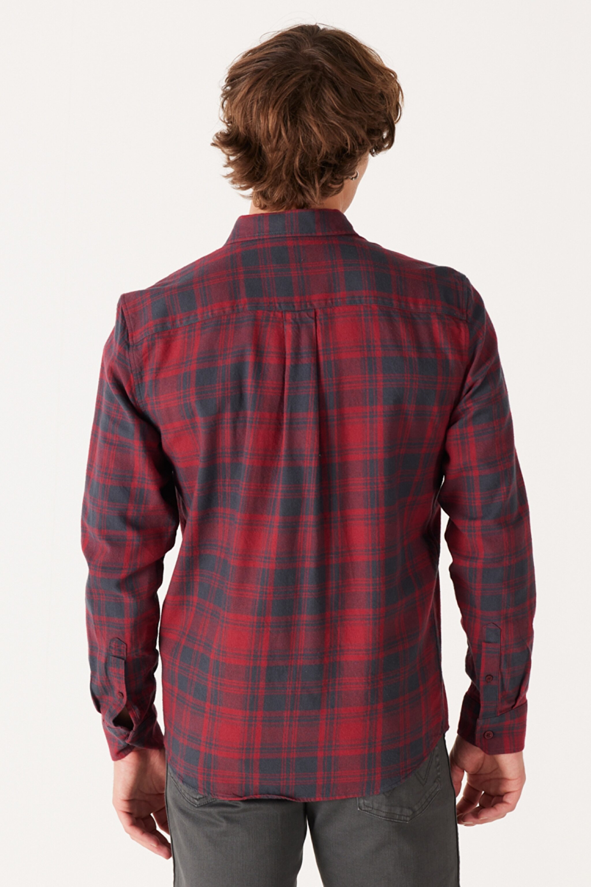 Regular Fit Normal Kesim %100 Pamuk Uzun Kollu Gömlek - Red-W5M8T2X2G (görsel 5)