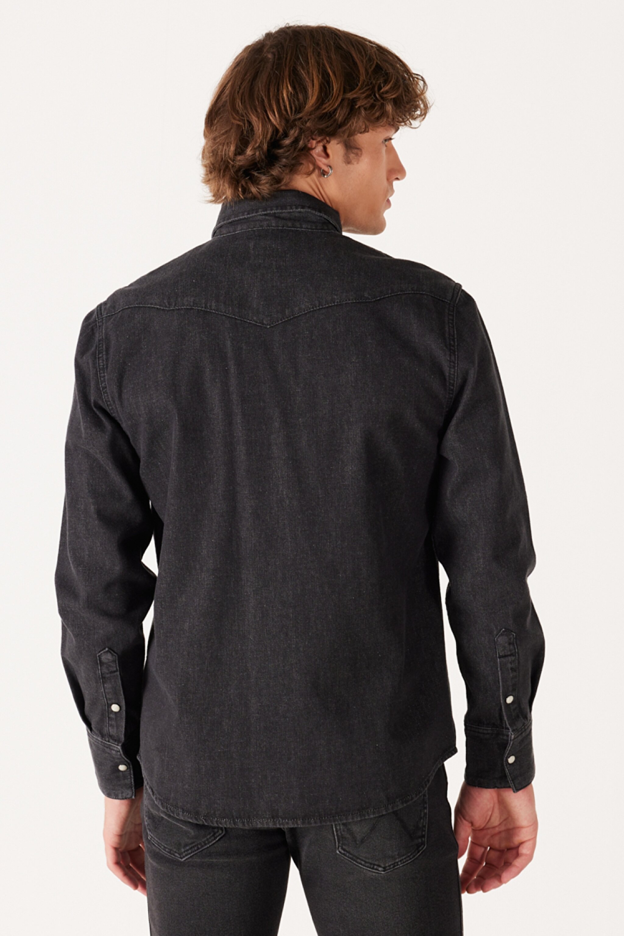 Regular Fit Normal Kesim %100 Pamuk Denim Gömlek - Anthracite-W5MSMR339 (görsel 5)