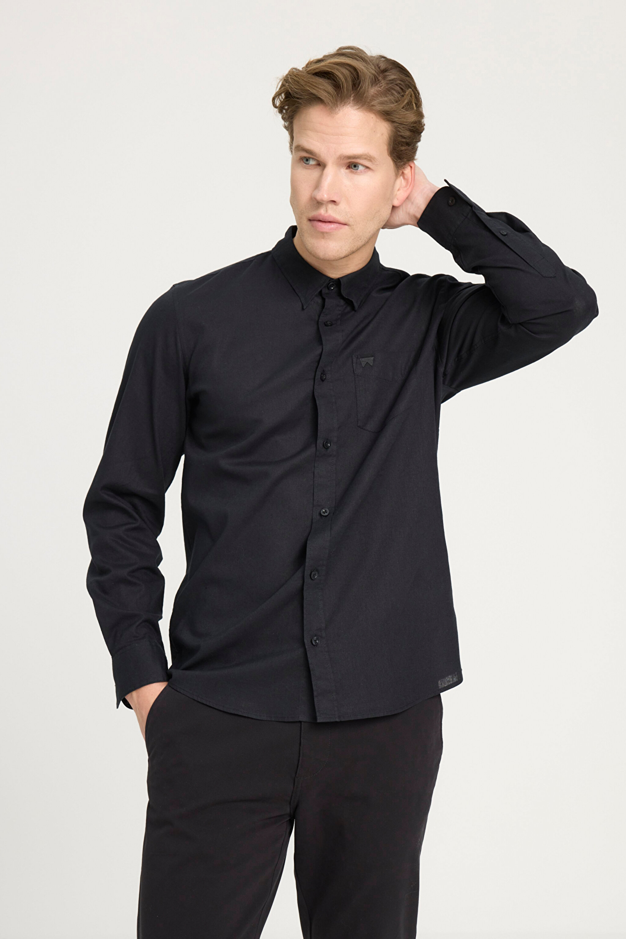 Regular Fit Normal Kesim Siyah Gömlek - Black-W5MY205279001 (görsel 2)