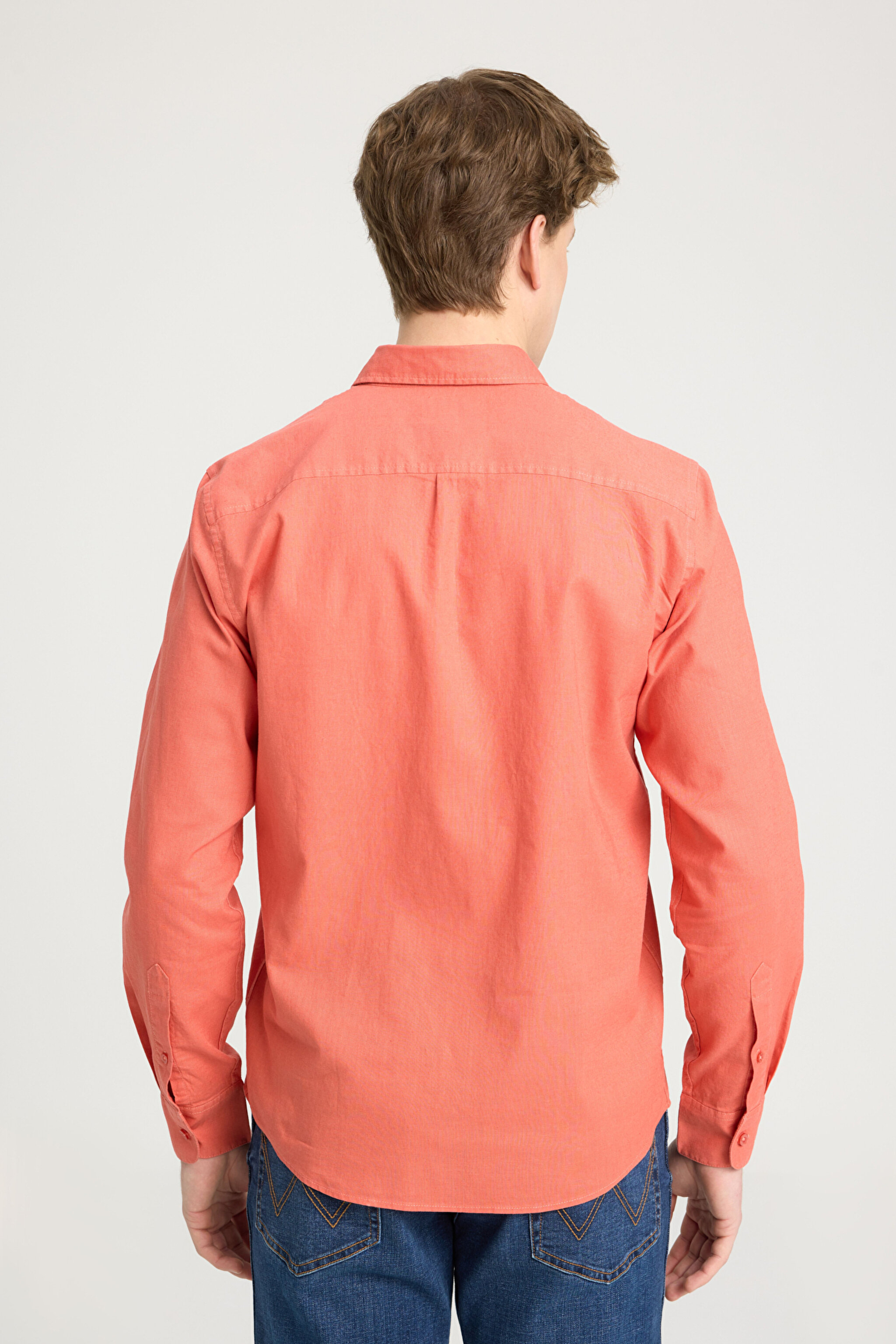 Regular Fit Normal Kesim Turuncu Gömlek - Burnt Sienna-W5MY20527933L (görsel 5)
