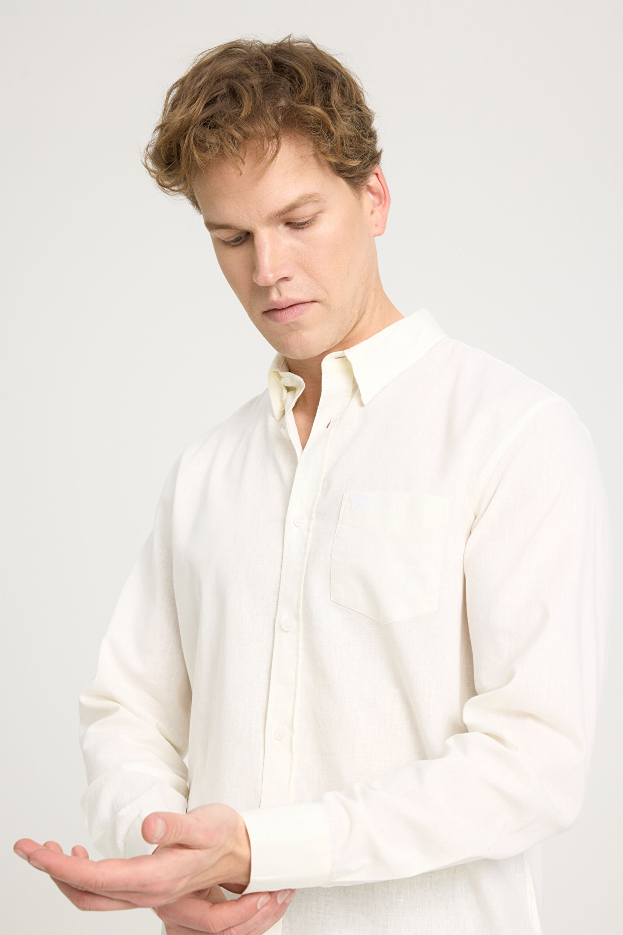 Regular Fit Normal Kesim Ekru Gömlek - Worn White-W5MY205279M50 (görsel 2)