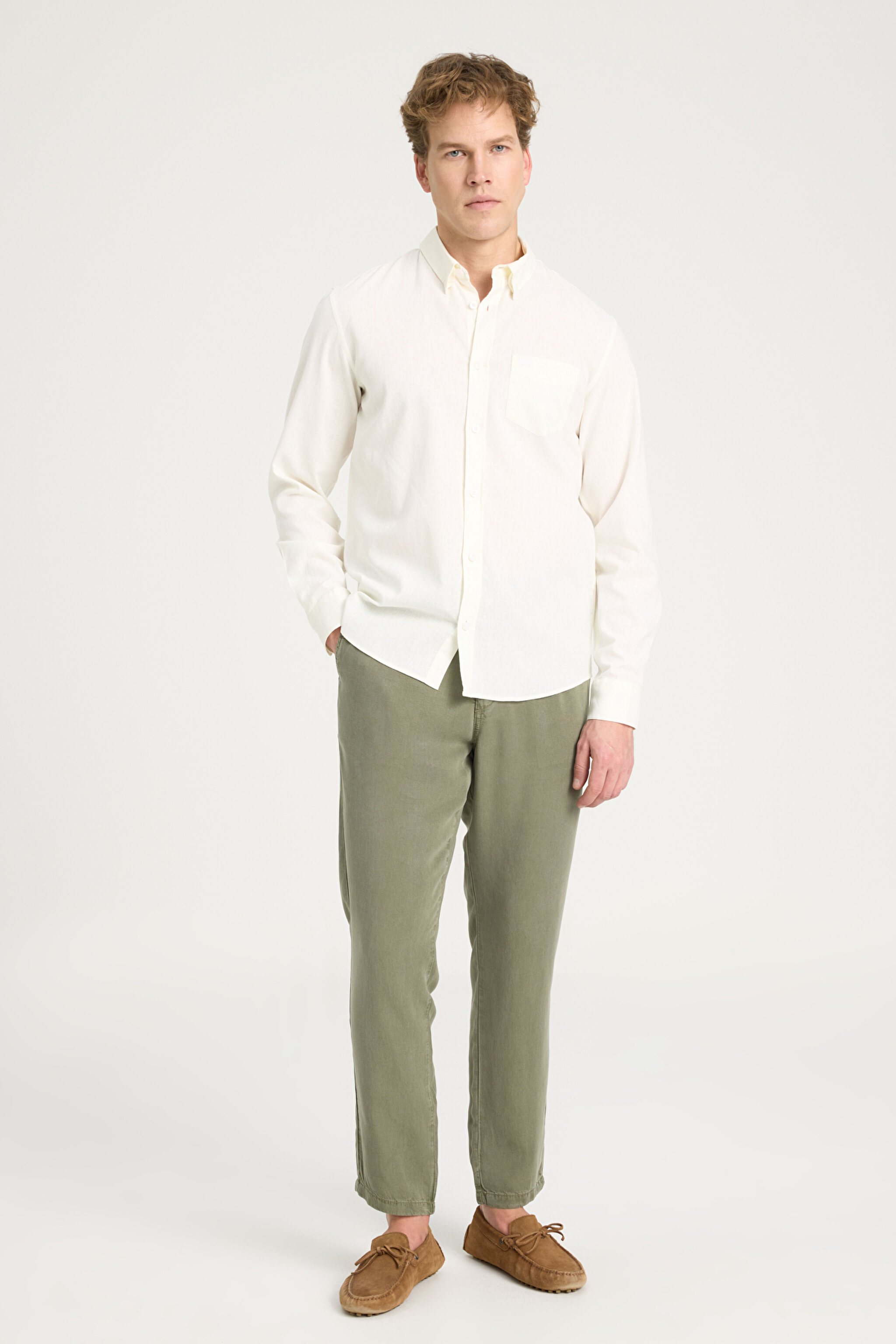 Regular Fit Normal Kesim Ekru Gömlek - Worn White-W5MY205279M50 (görsel 3)