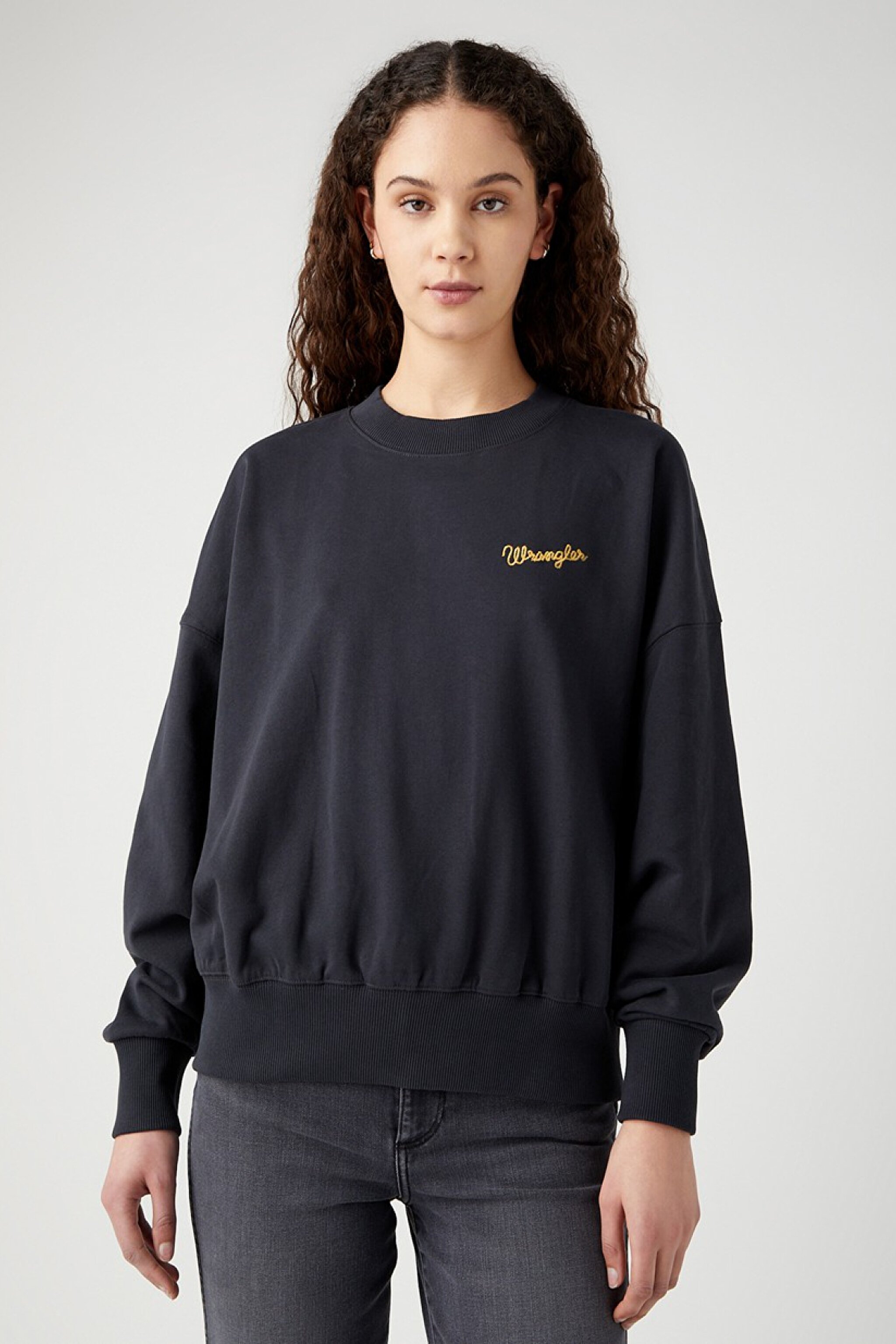 Relaxed Fit Geniş Kesim %100 Pamuk Bisiklet Yaka Siyah Sweatshirt