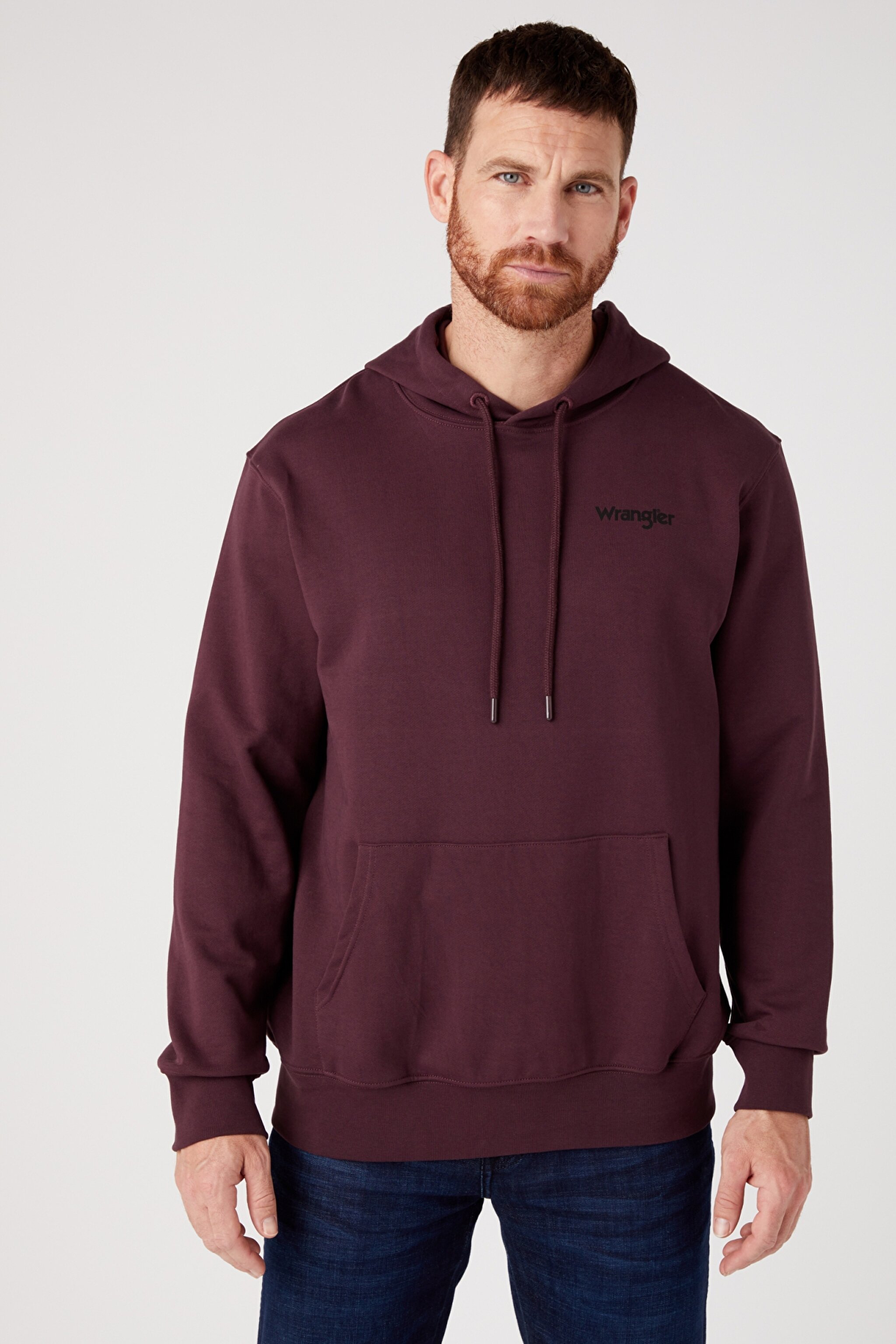 Oversize Fit Rahat Kesim %100 Pamuk Kapüşonlu Yaka Bordo Sweatshirt - Aubergine-W643ILXU1 (görsel 3)