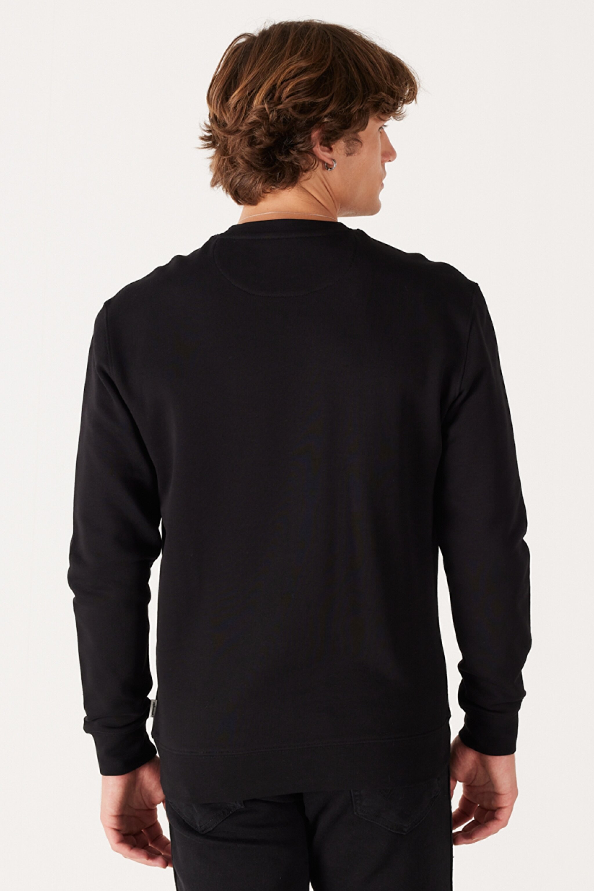Regular Fit Normal Kesim %100 Pamuk İçi Polarlı Siyah Sweatshirt - Black-W646H1001 (görsel 5)