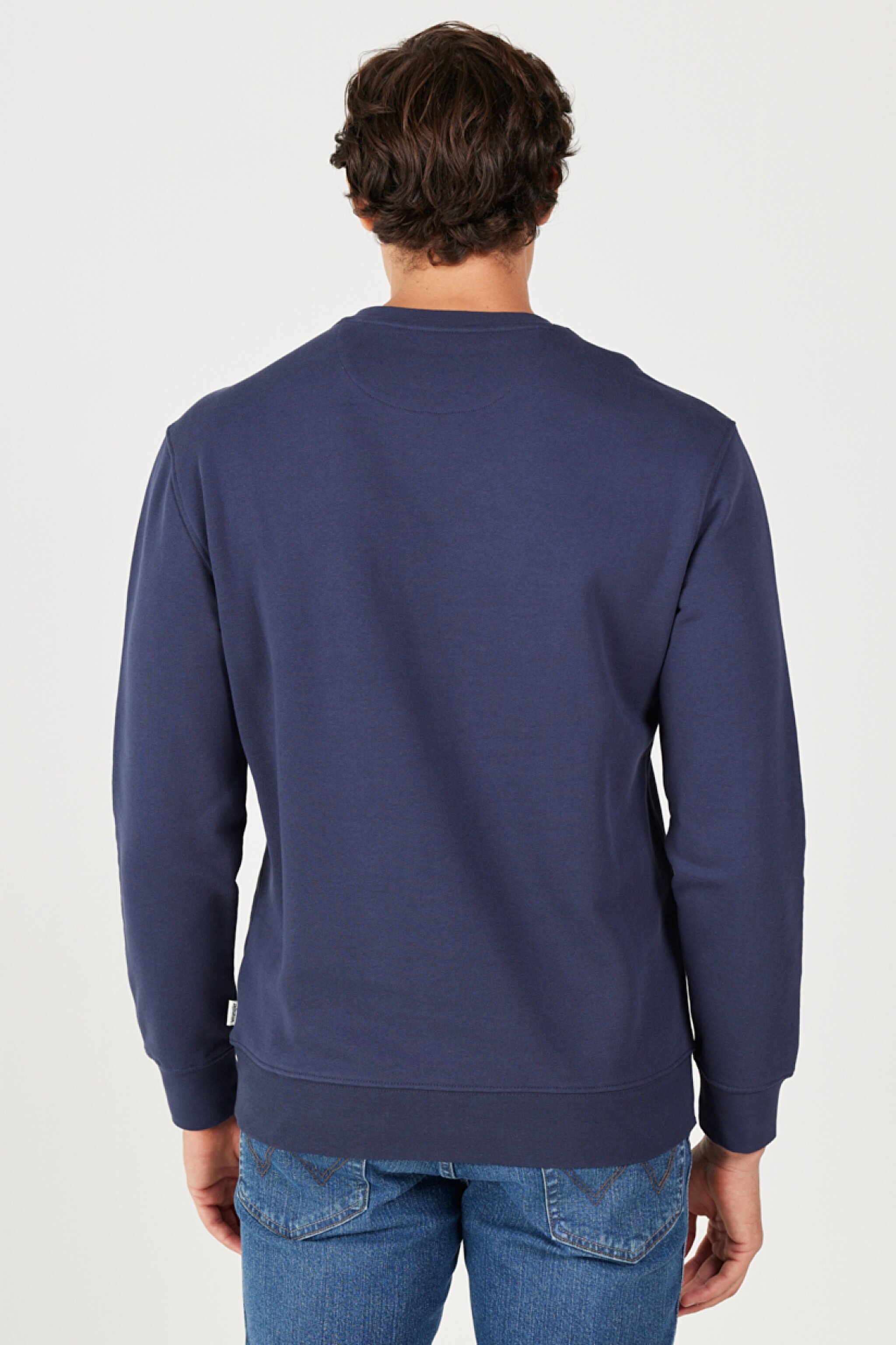Regular Fit Normal Kesim %100 Pamuk İçi Polarlı Lacivert Sweatshirt - Navy-W646H1114 (görsel 7)