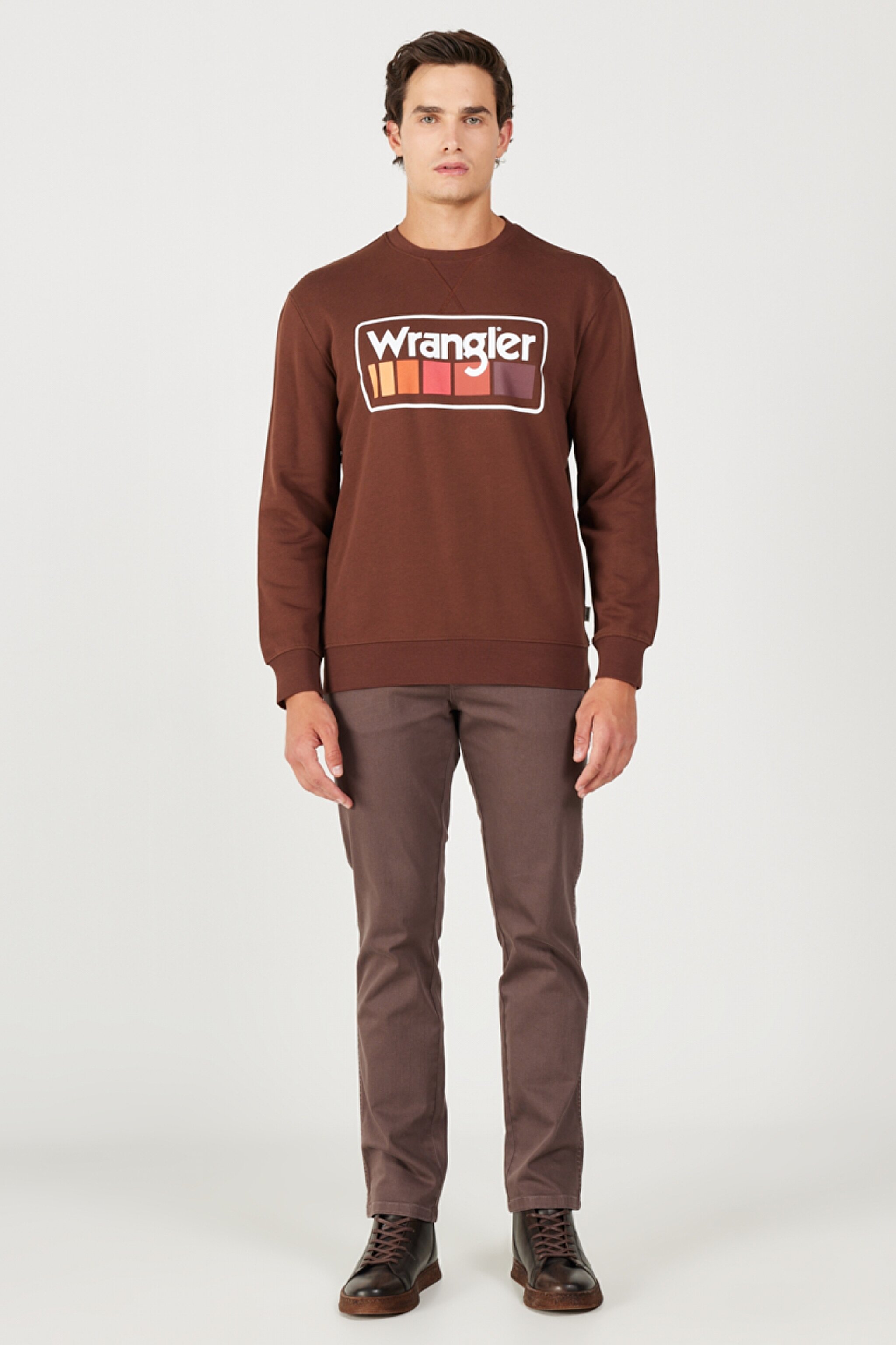 Regular Fit Normal Kesim %100 Pamuk İçi Polarlı Kahverengi Sweatshirt - Potting Soil-W646H1H44 (görsel 4)
