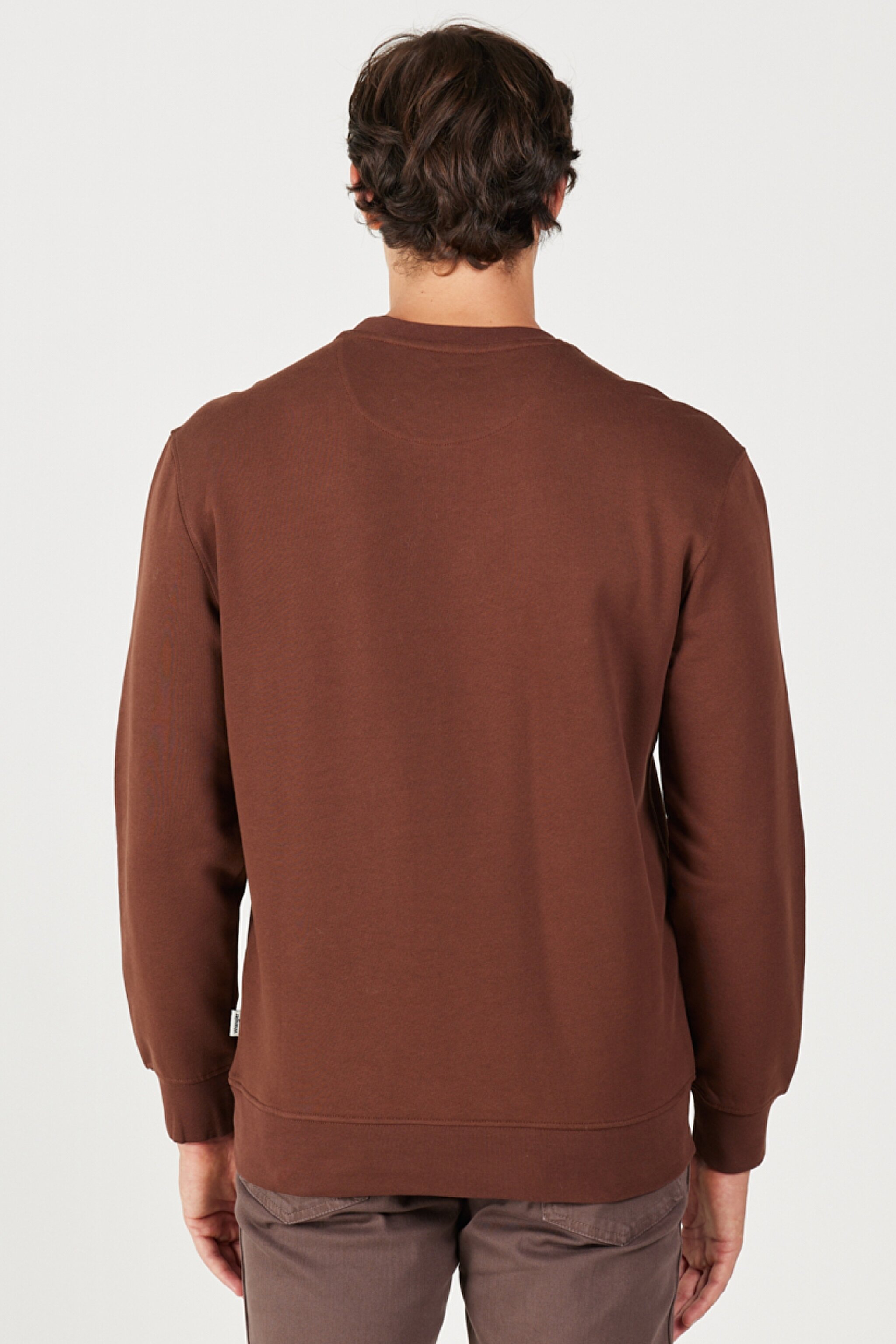 Regular Fit Normal Kesim %100 Pamuk İçi Polarlı Kahverengi Sweatshirt - Potting Soil-W646H1H44 (görsel 5)
