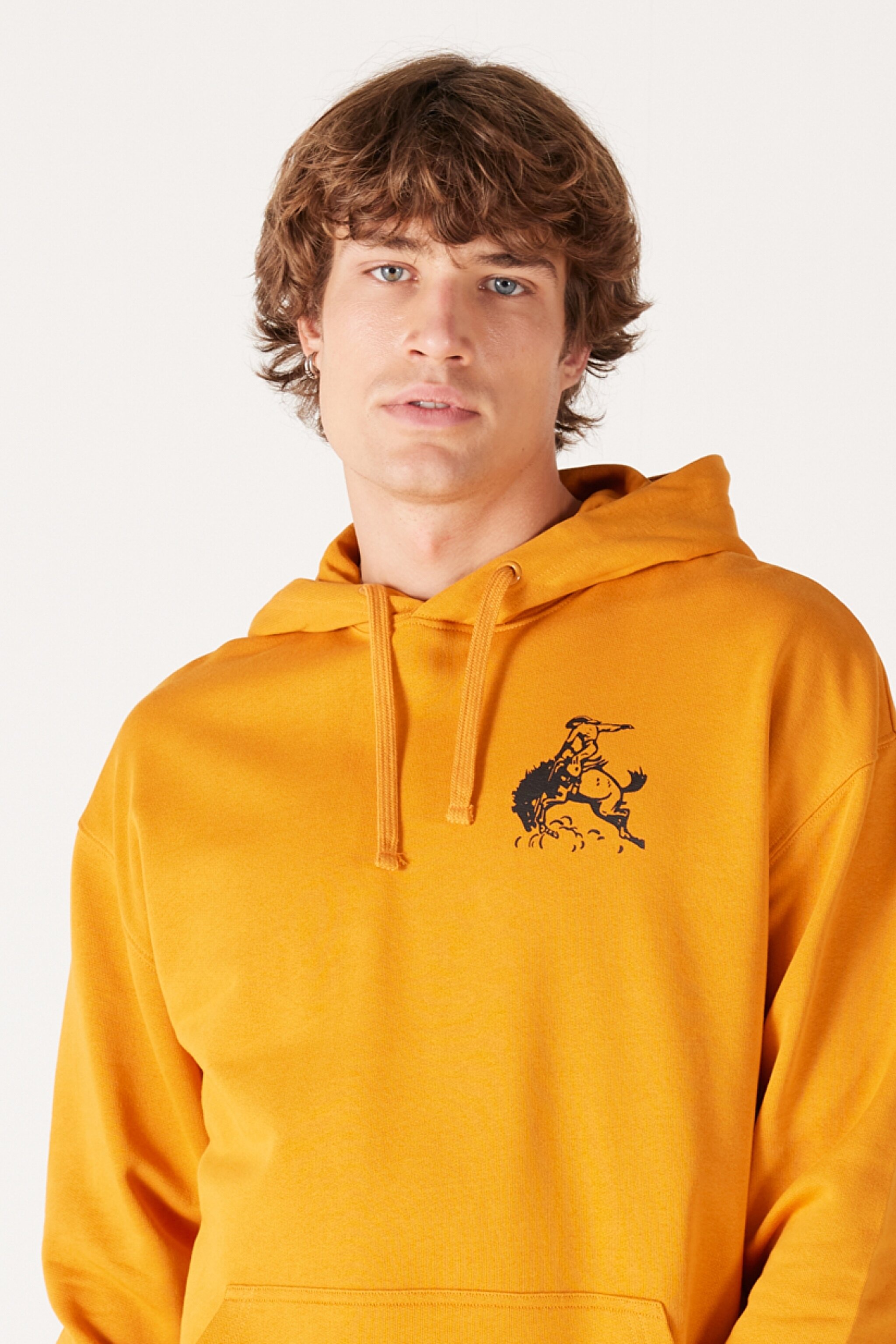 Loose Fit Rahat Kesim %100 Pamuk Kapüşonlu İçi Polarlı Sırt Baskılı Turuncu Sweatshirt - Golden Oak-W656I4H43 (görsel 2)