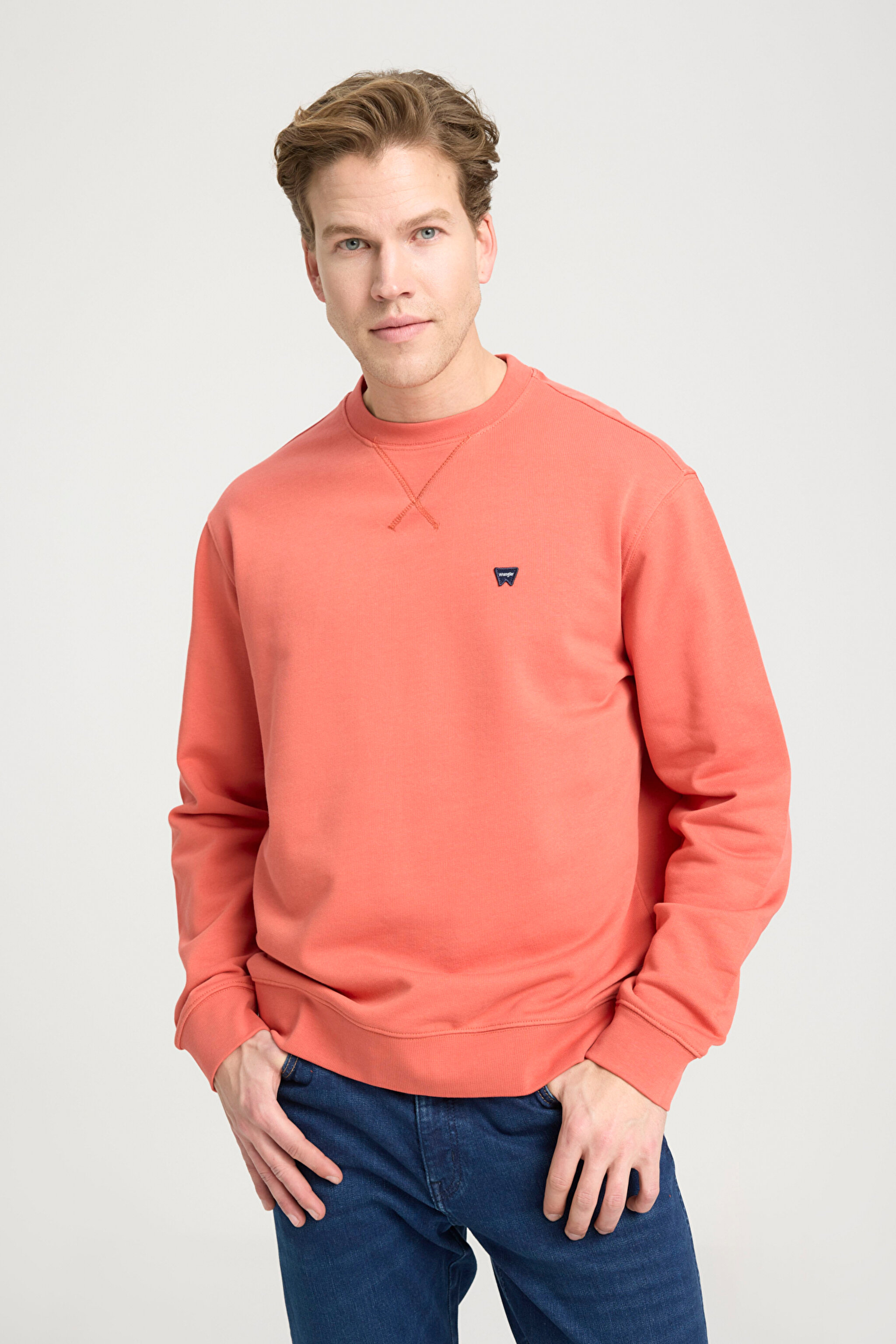 Regular Fit Normal Kesim Bisiklet Yaka %100 Pamuk Turuncu Sweatshirt