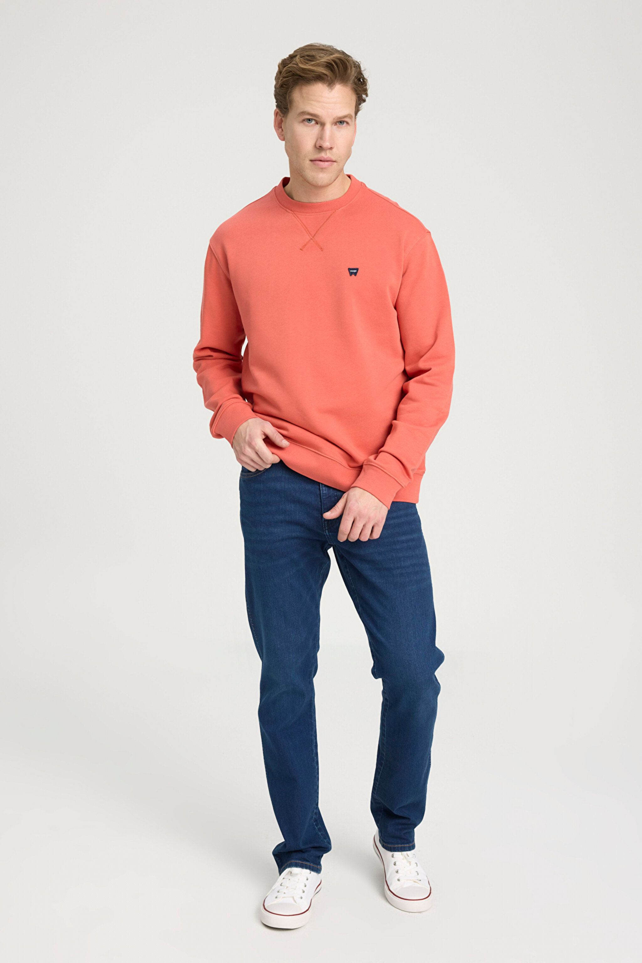 Regular Fit Normal Kesim Bisiklet Yaka %100 Pamuk Turuncu Sweatshirt - Burnt Sienna-W66120554333L (görsel 3)