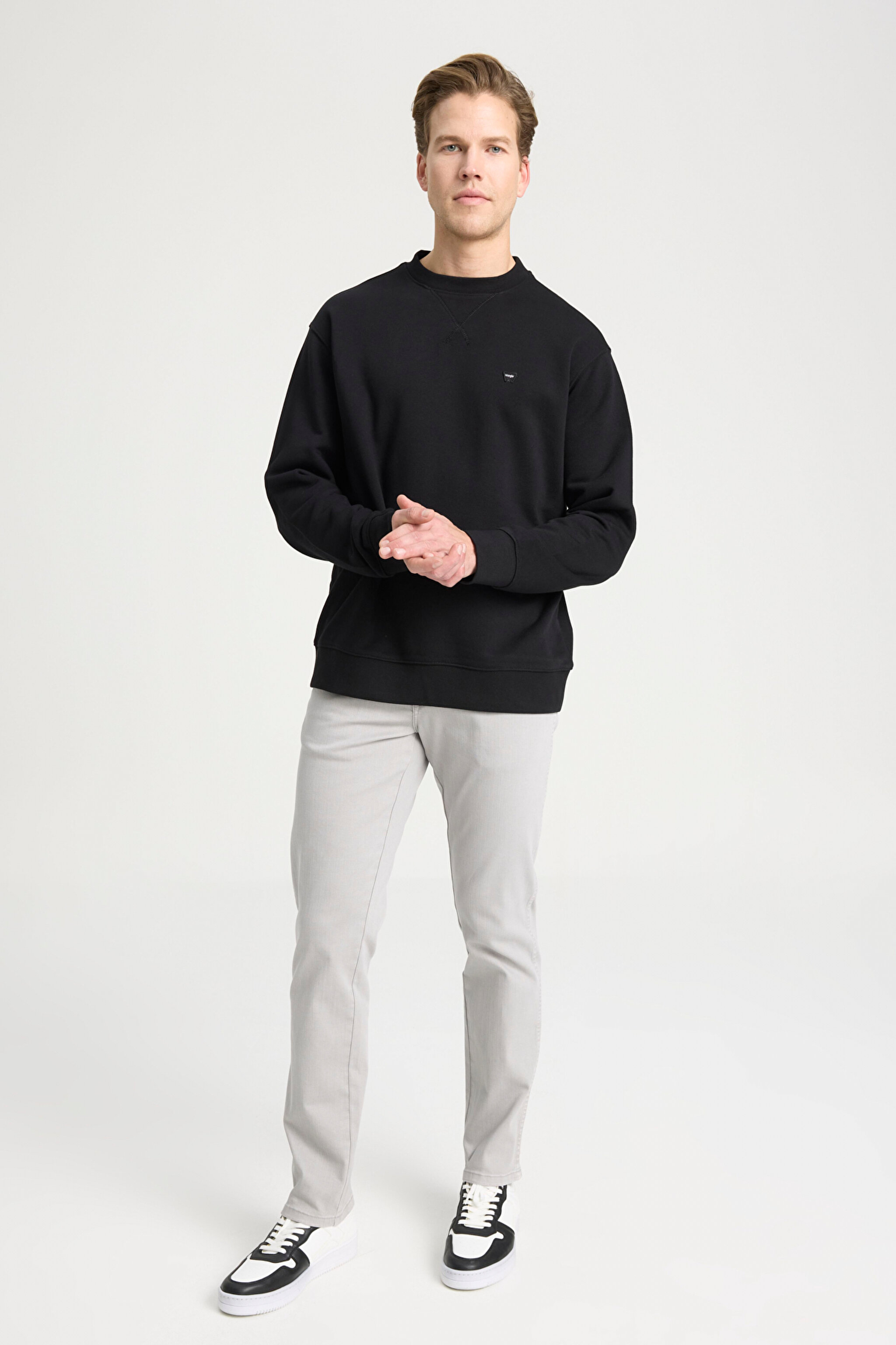 Regular Fit Normal Kesim Bisiklet Yaka %100 Pamuk Siyah Sweatshirt - Black-W661205543471 (görsel 3)