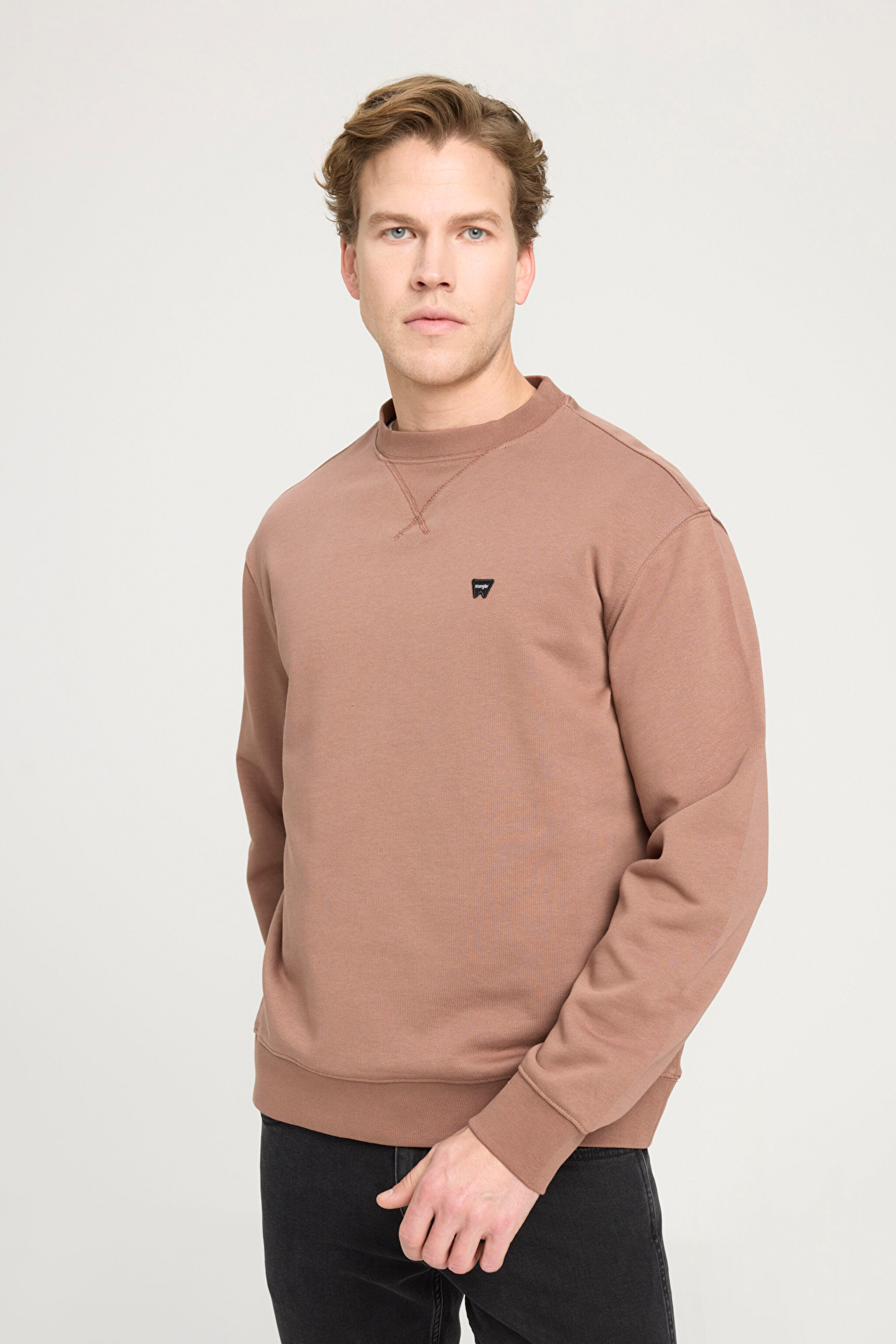 Regular Fit Normal Kesim Bisiklet Yaka %100 Pamuk Kahverengi Sweatshirt