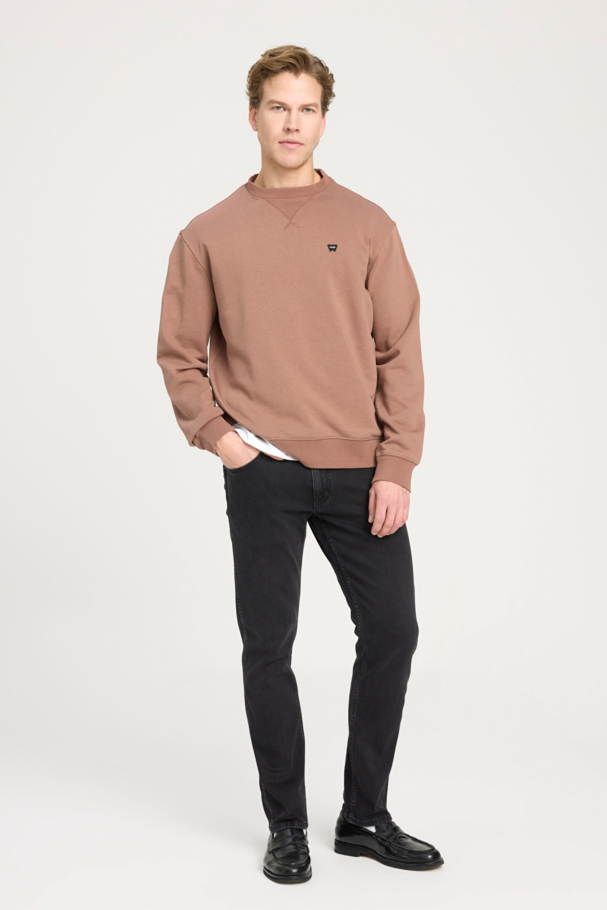 Regular Fit Normal Kesim Bisiklet Yaka %100 Pamuk Kahverengi Sweatshirt - Acorn-W661205543A96 (görsel 3)