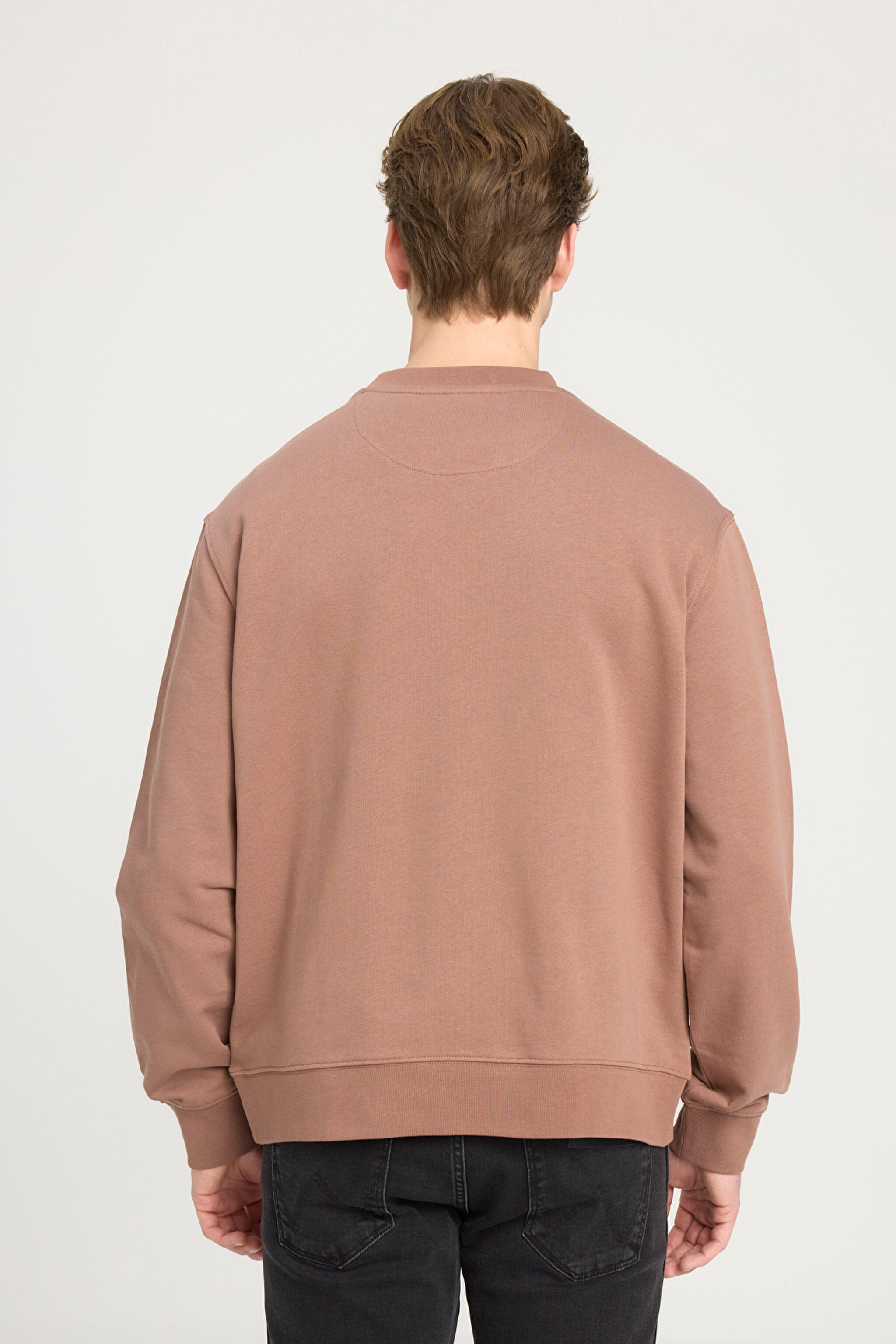 Regular Fit Normal Kesim Bisiklet Yaka %100 Pamuk Kahverengi Sweatshirt - Acorn-W661205543A96 (görsel 5)