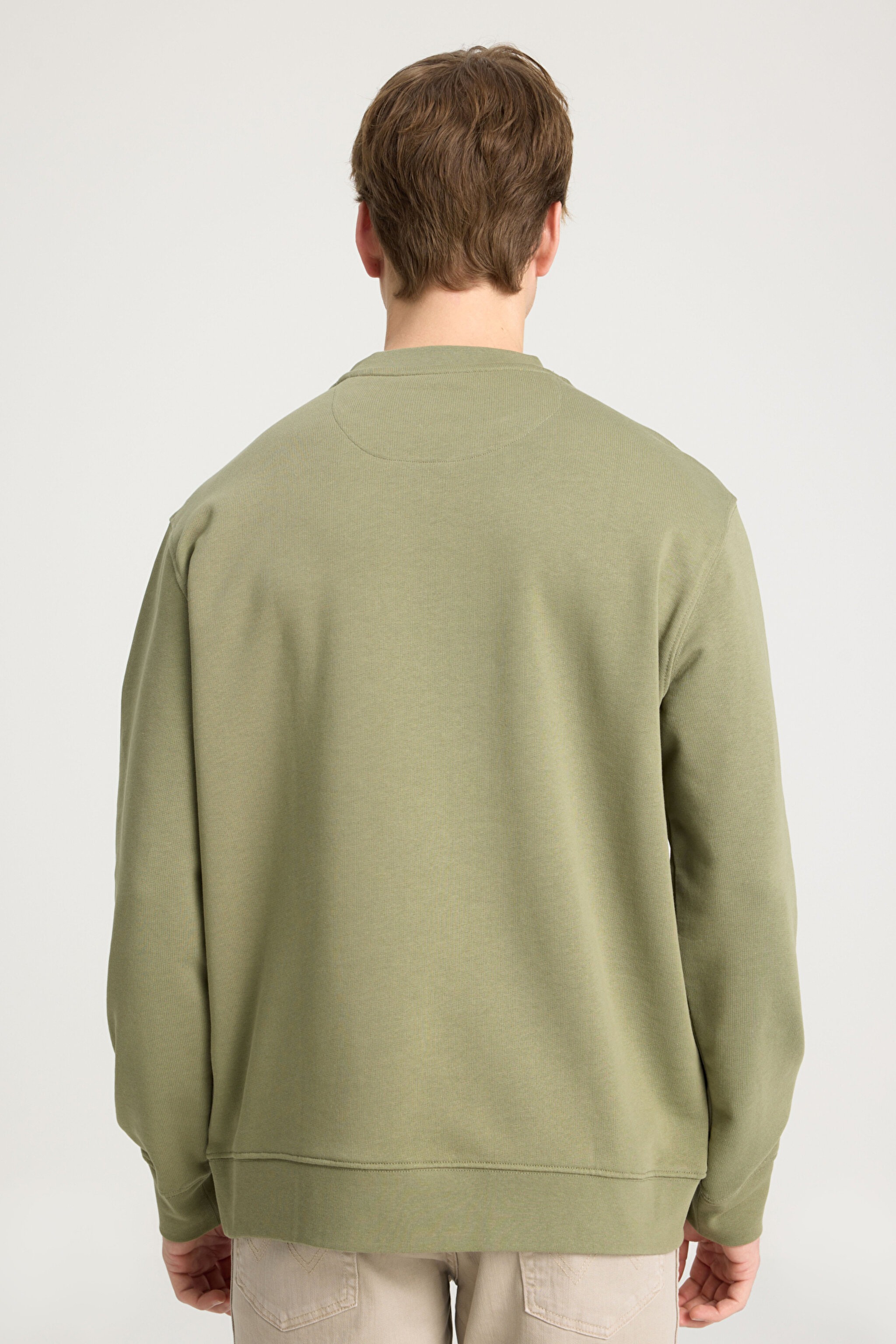 Regular Fit Normal Kesim Bisiklet Yaka %100 Pamuk Yeşil Sweatshirt - Brindle Green-W661205543UA (görsel 5)