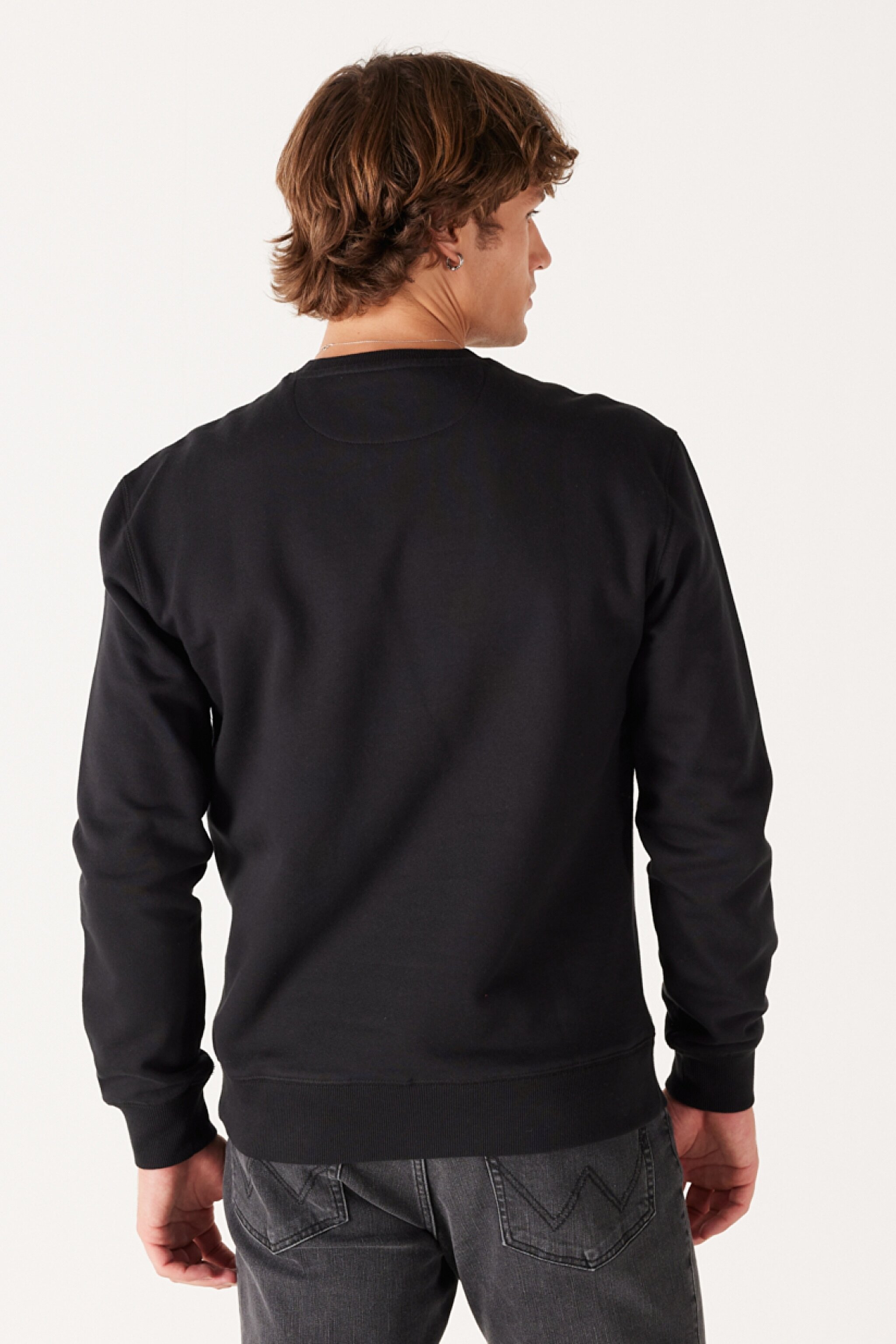 Regular Fit Normal Kesim %100 Pamuk Bisiklet Yaka Siyah Sweatshirt - Black-W661HA100 (görsel 6)