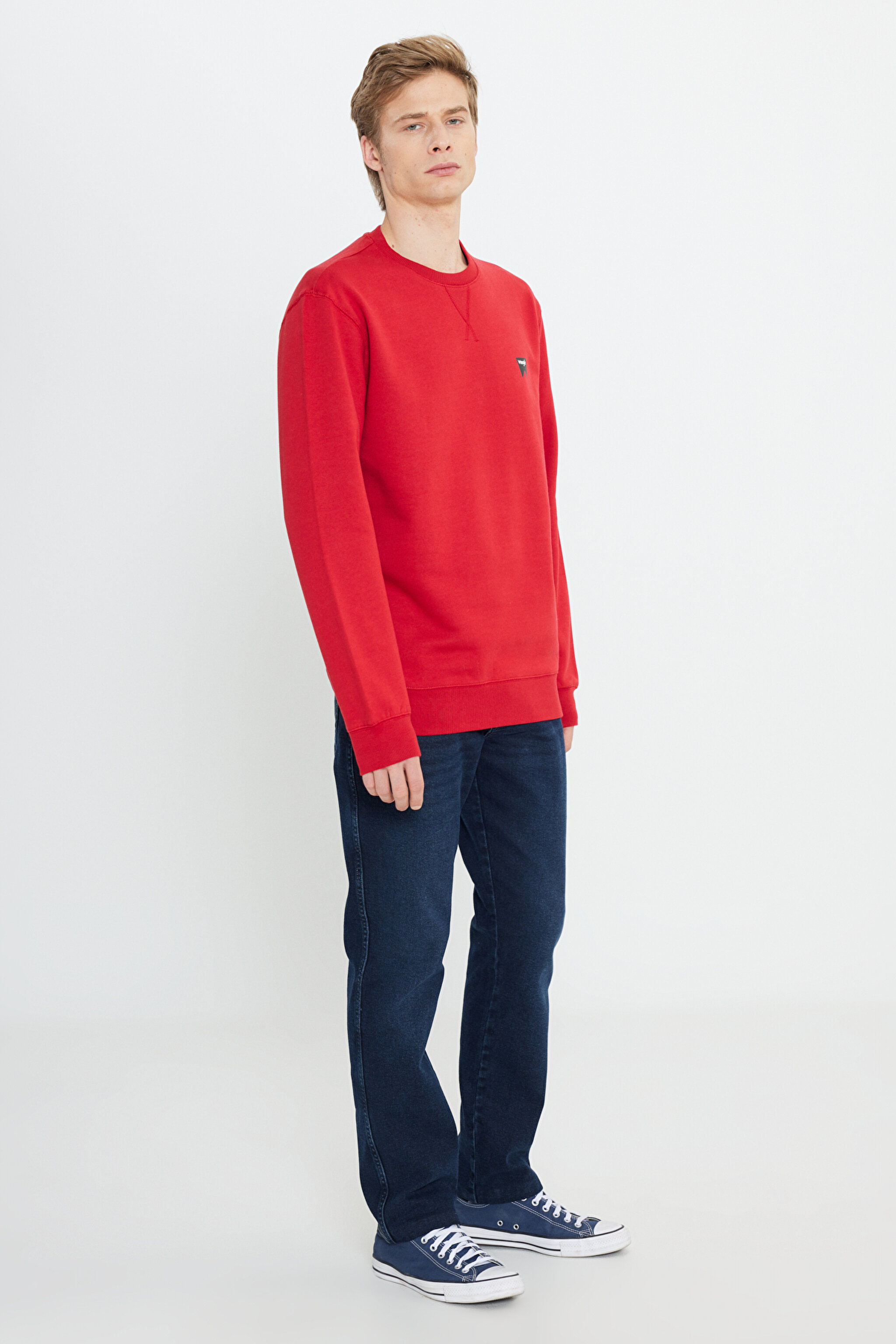 Regular Fit Normal Kesim %100 Pamuk Bisiklet Yaka Kırmızı Sweatshirt - Red-W661HAA47 (görsel 3)