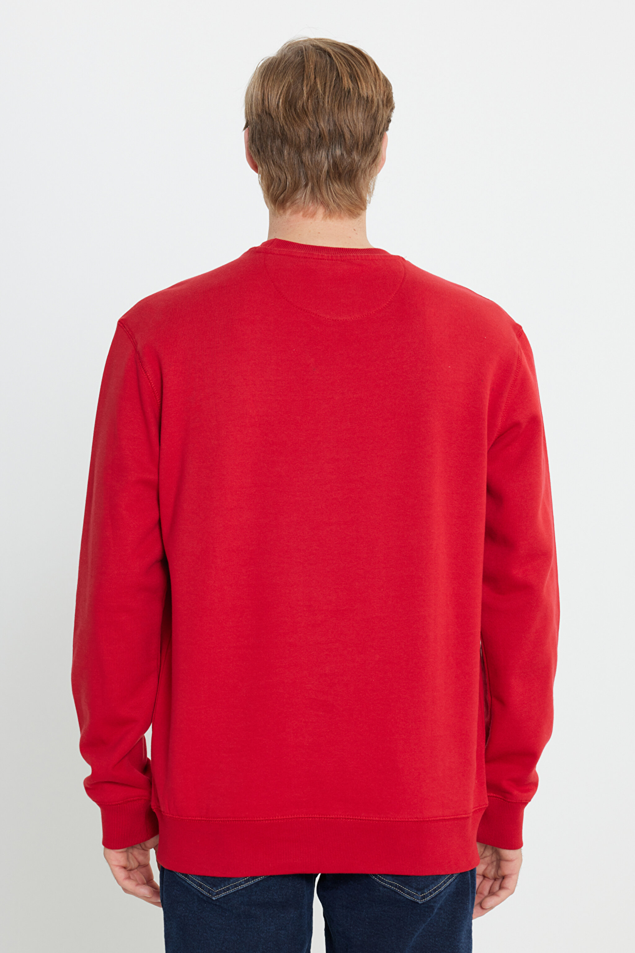 Regular Fit Normal Kesim %100 Pamuk Bisiklet Yaka Kırmızı Sweatshirt - Red-W661HAA47 (görsel 5)