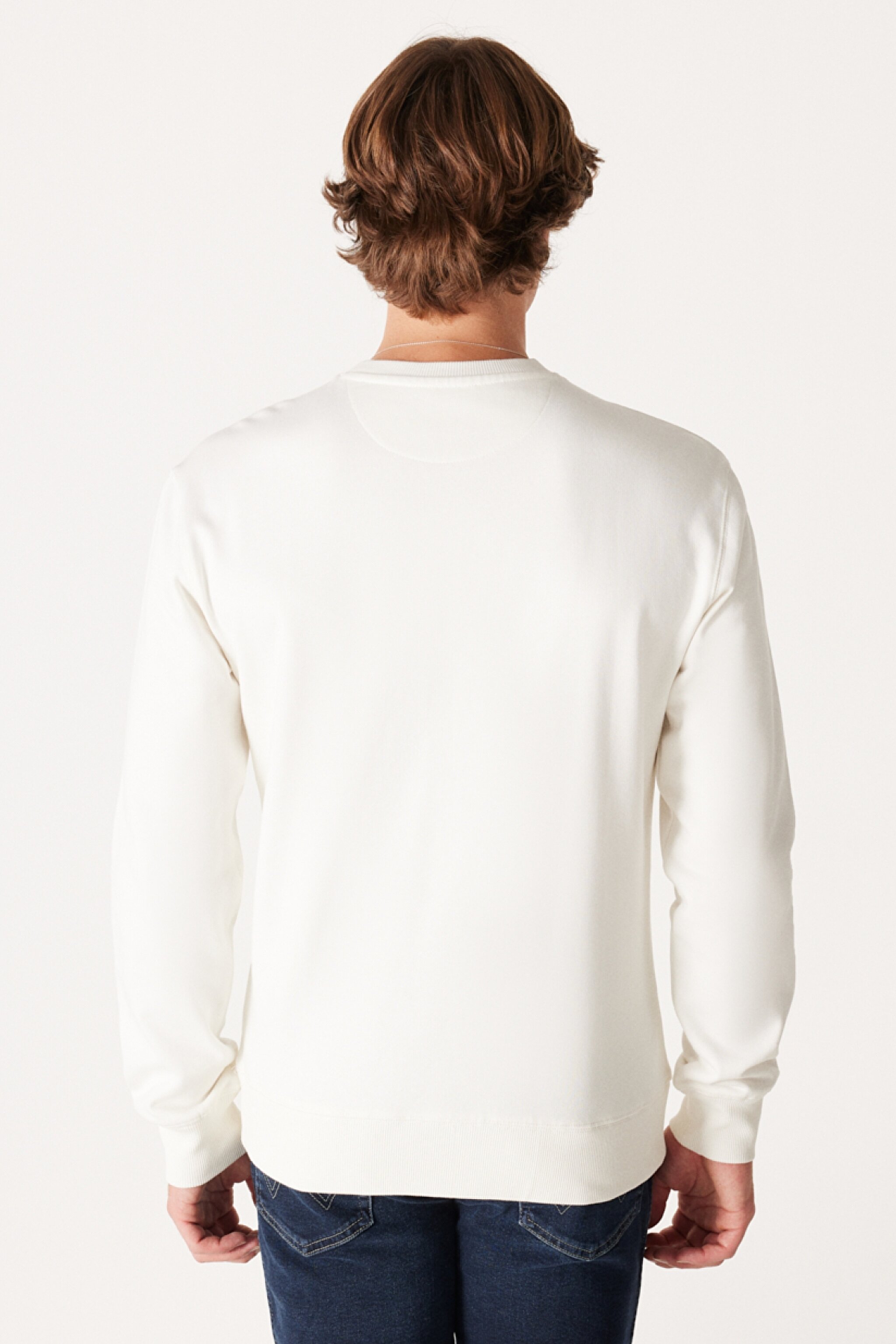 Regular Fit Normal Kesim %100 Pamuk İçi Polarlı Kırık Beyaz Sweatshirt - Worn White-W661HAW02 (görsel 5)
