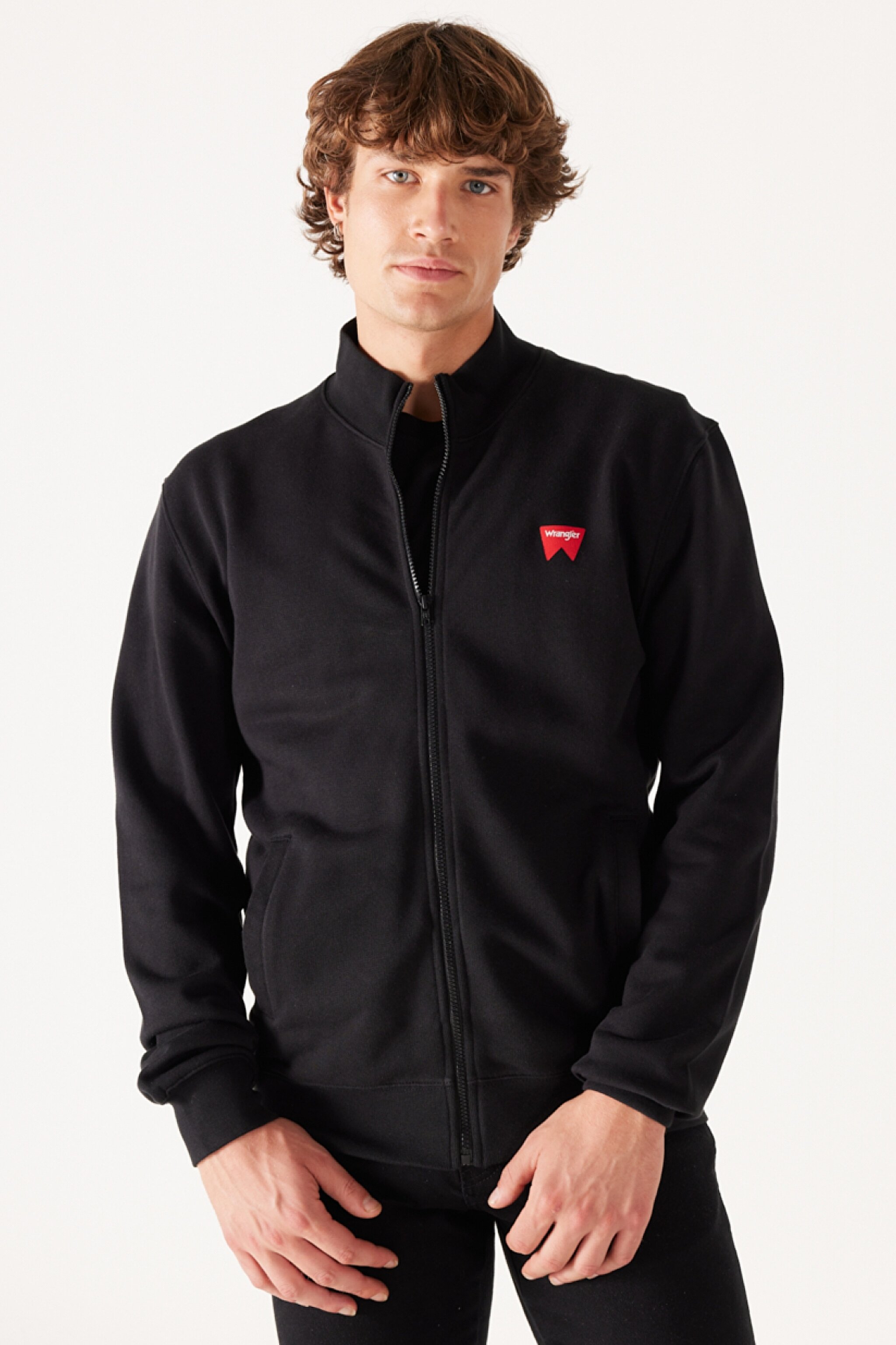 Regular Fit Normal Kesim %100 Pamuk Dik Yaka Fermuarlı Siyah Sweatshirt Ceket - Real Black-W663I3101