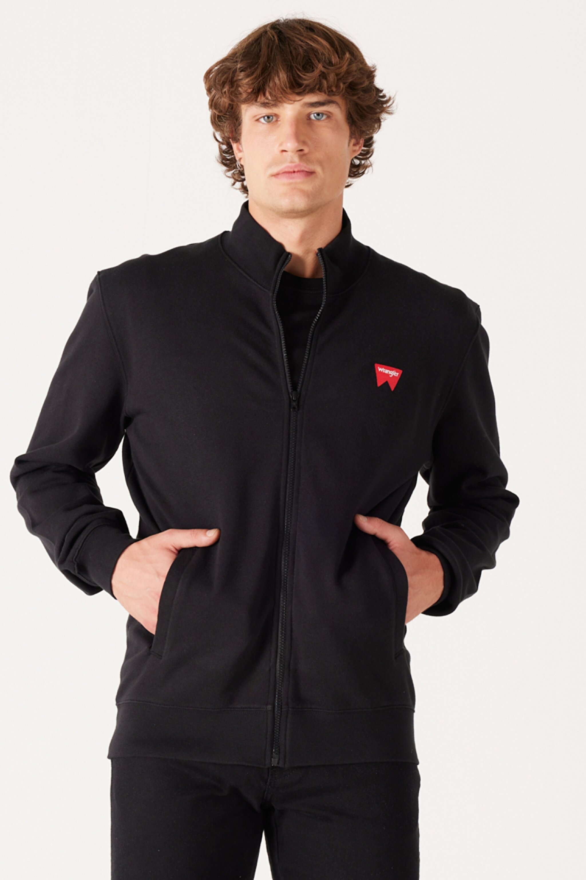 Regular Fit Normal Kesim %100 Pamuk Dik Yaka Fermuarlı Siyah Sweatshirt Ceket - Real Black-W663I3101 (görsel 2)