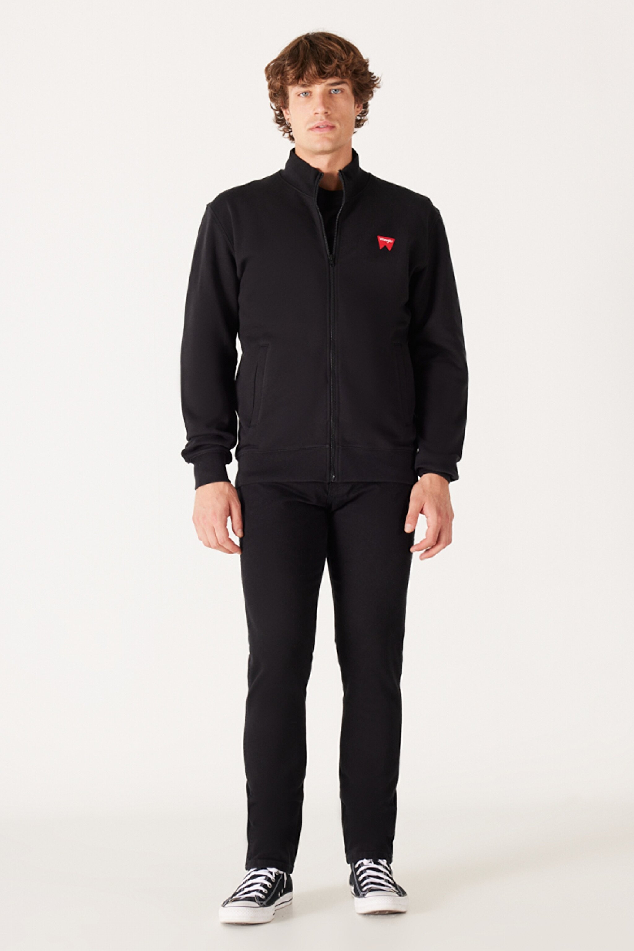 Regular Fit Normal Kesim %100 Pamuk Dik Yaka Fermuarlı Siyah Sweatshirt Ceket - Real Black-W663I3101 (görsel 4)