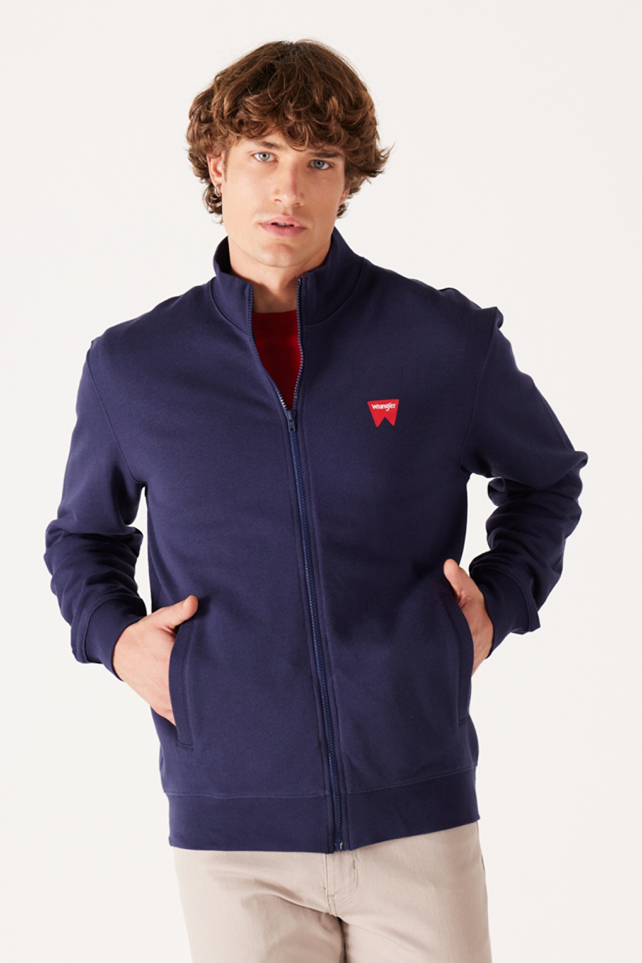 Regular Fit Normal Kesim %100 Pamuk Dik Yaka Fermuarlı Lacivert Sweatshirt Ceket - Real Navy-W663I3XW4 (görsel 3)