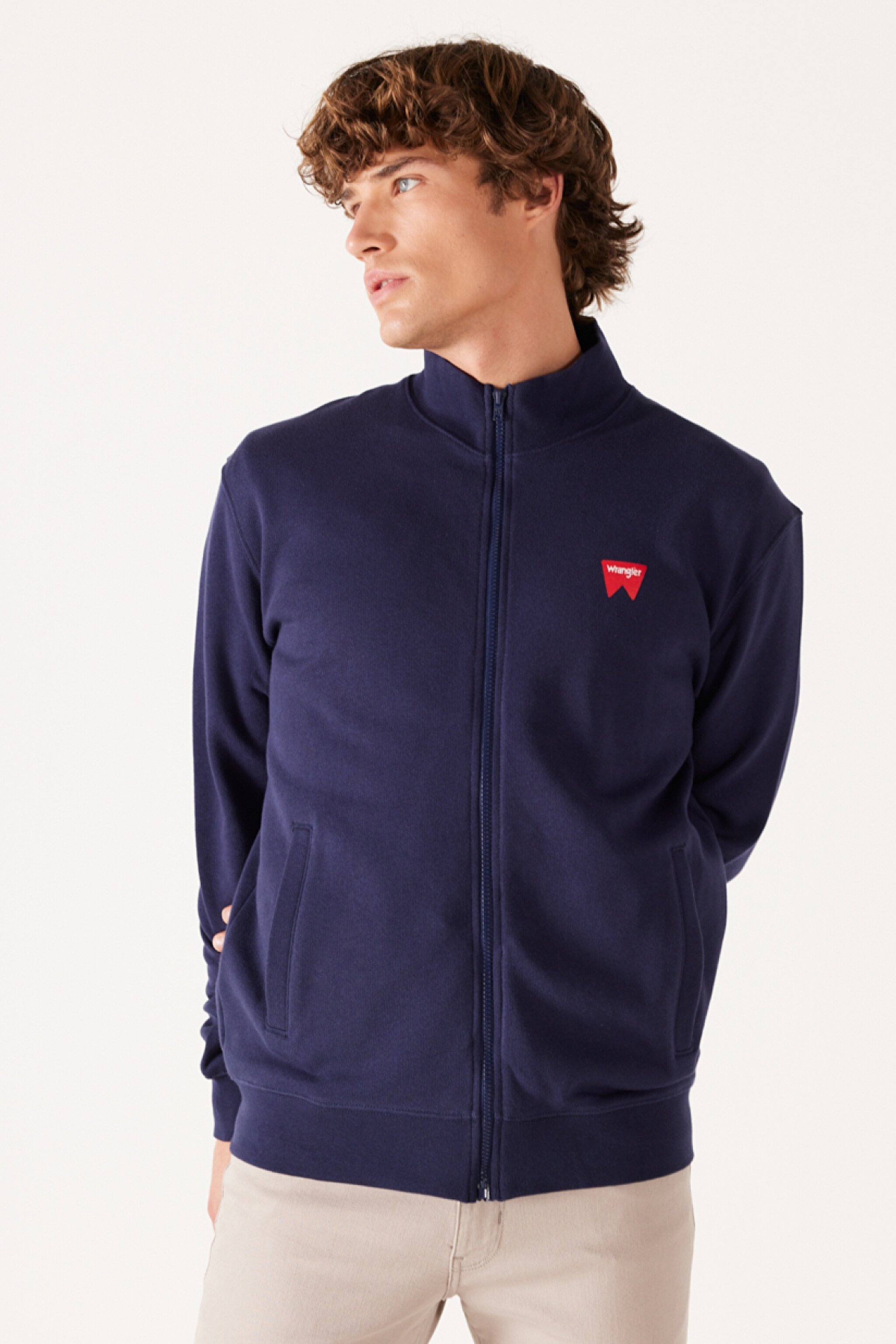 Regular Fit Normal Kesim %100 Pamuk Dik Yaka Fermuarlı Lacivert Sweatshirt Ceket - Real Navy-W663I3XW4 (görsel 4)