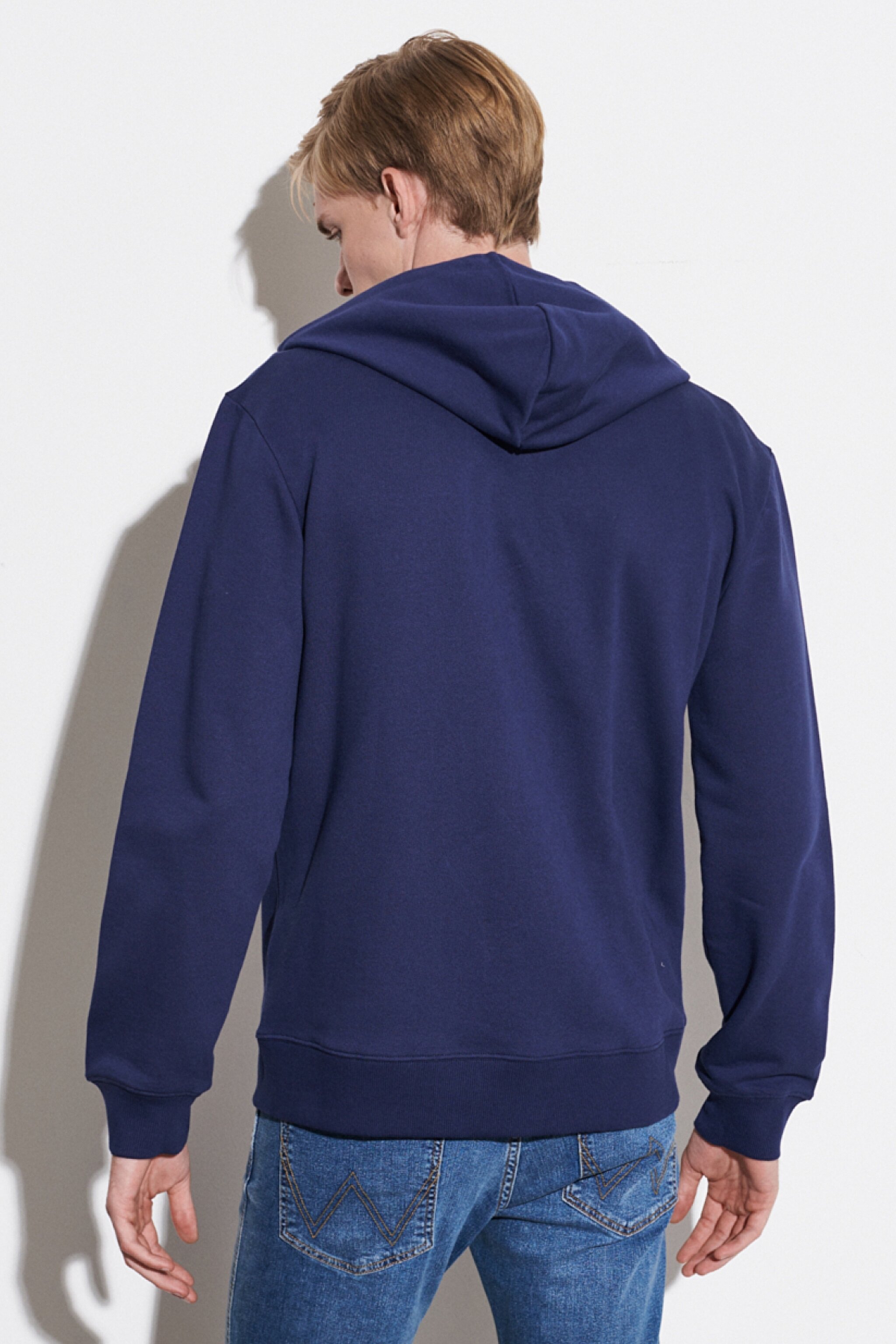 Regular Fit Normal Kesim %100 Pamuk Kapüşonlu Şardonlu Sweatshirt - Navy-W664HA114 (görsel 5)