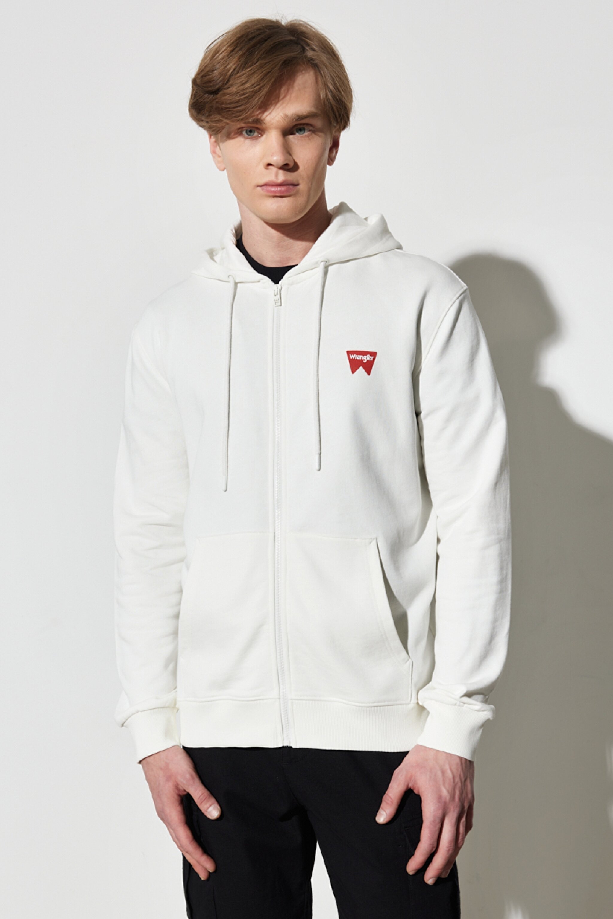 Regular Fit %100 Pamuk Kapüşonlu Tam Fermuarlı Beyaz Sweatshirt