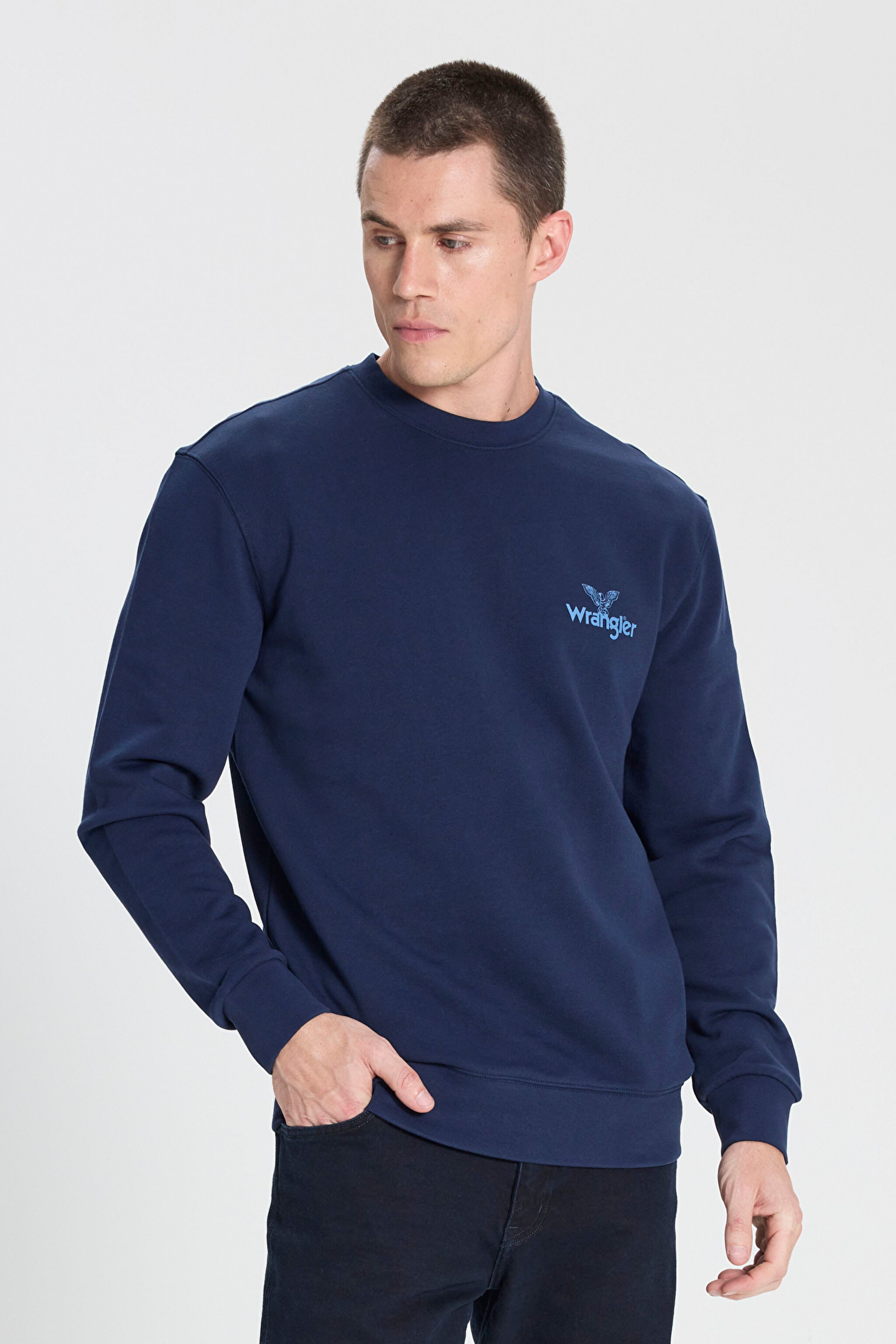 Regular Fit Normal Kesim Bisiklet Yaka %100 Pamuk Lacivert Sweatshirt