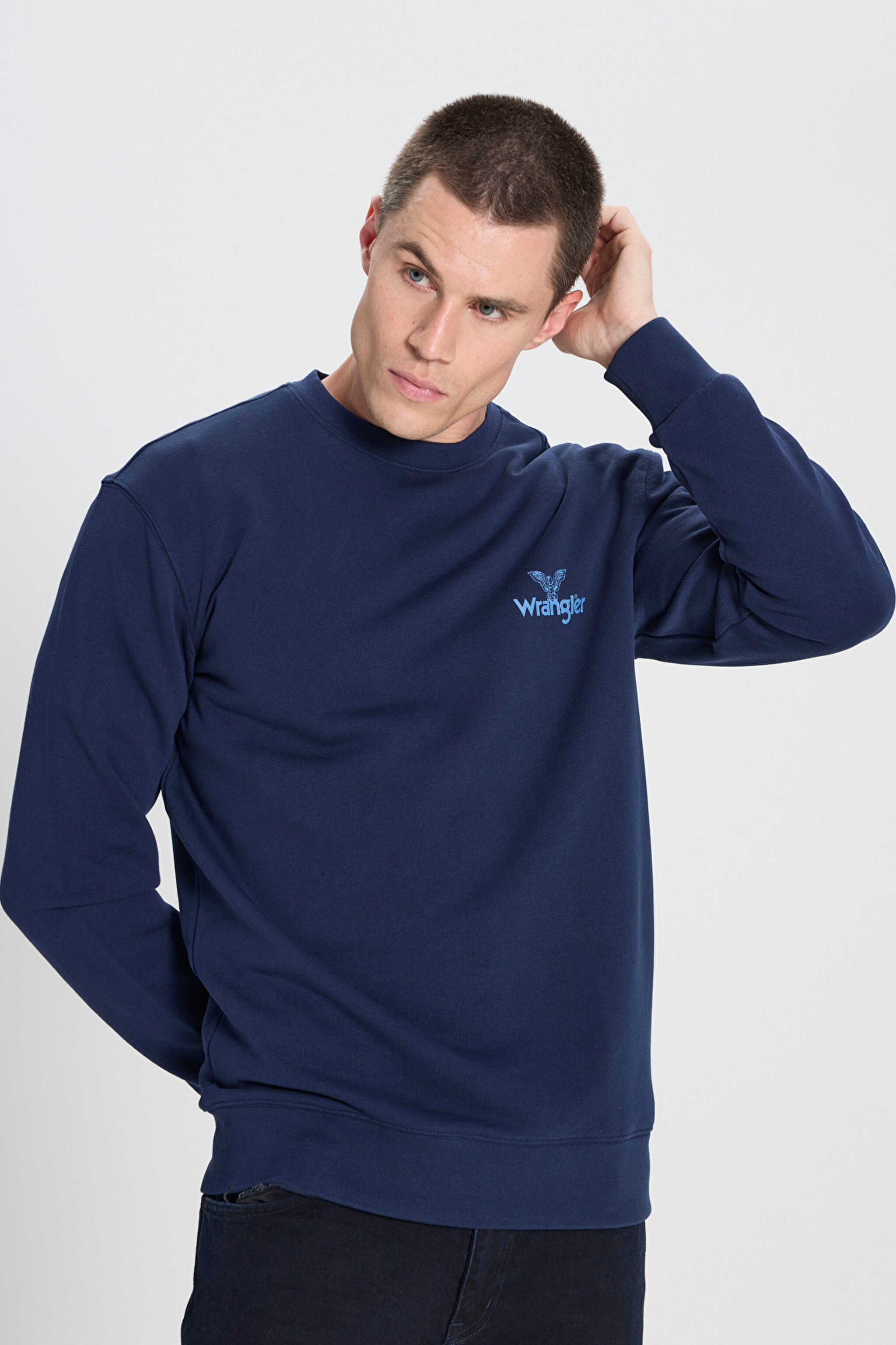 Regular Fit Normal Kesim Bisiklet Yaka %100 Pamuk Lacivert Sweatshirt - Navy-W6895935358 (görsel 2)