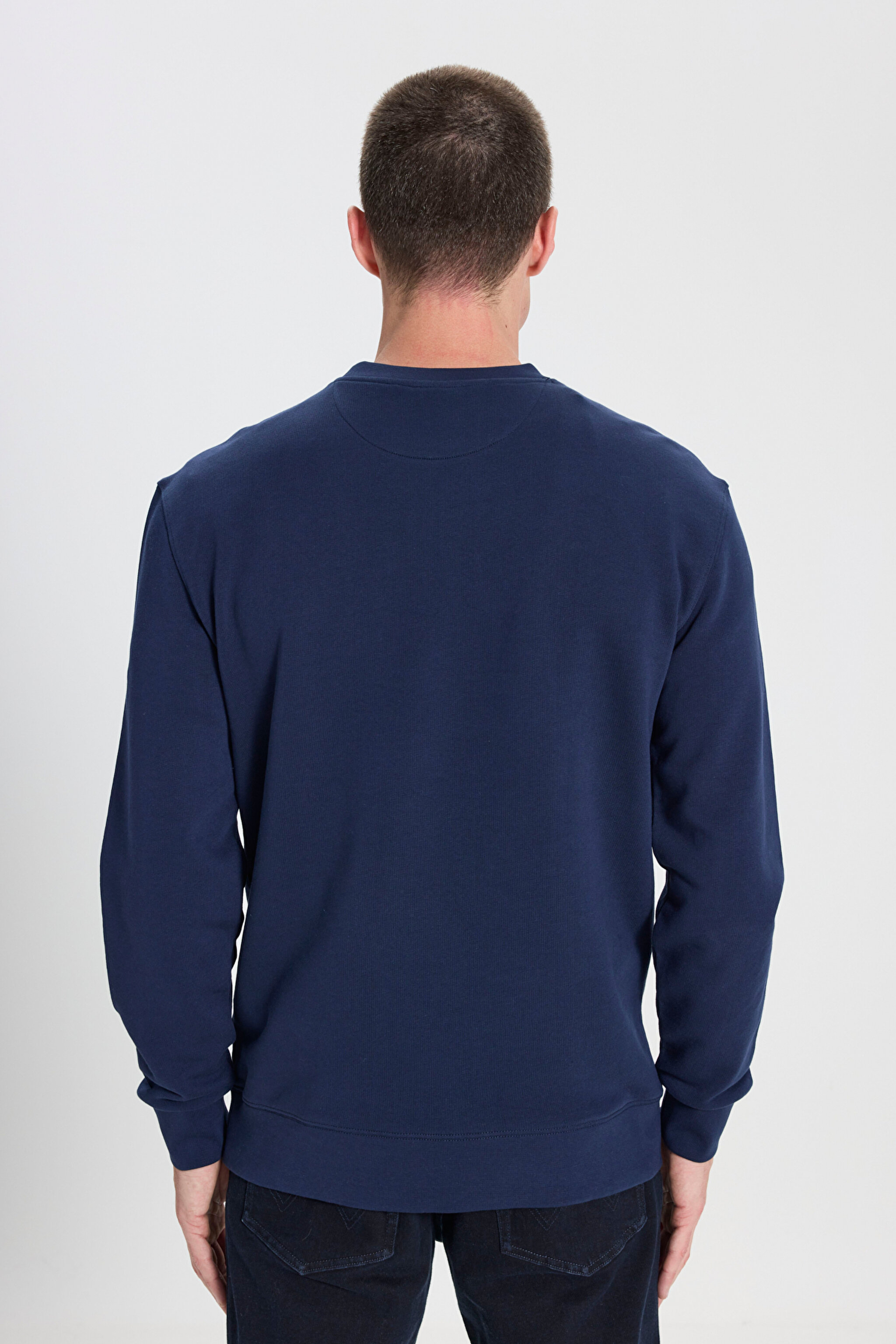 Regular Fit Normal Kesim Bisiklet Yaka %100 Pamuk Lacivert Sweatshirt - Navy-W6895935358 (görsel 5)