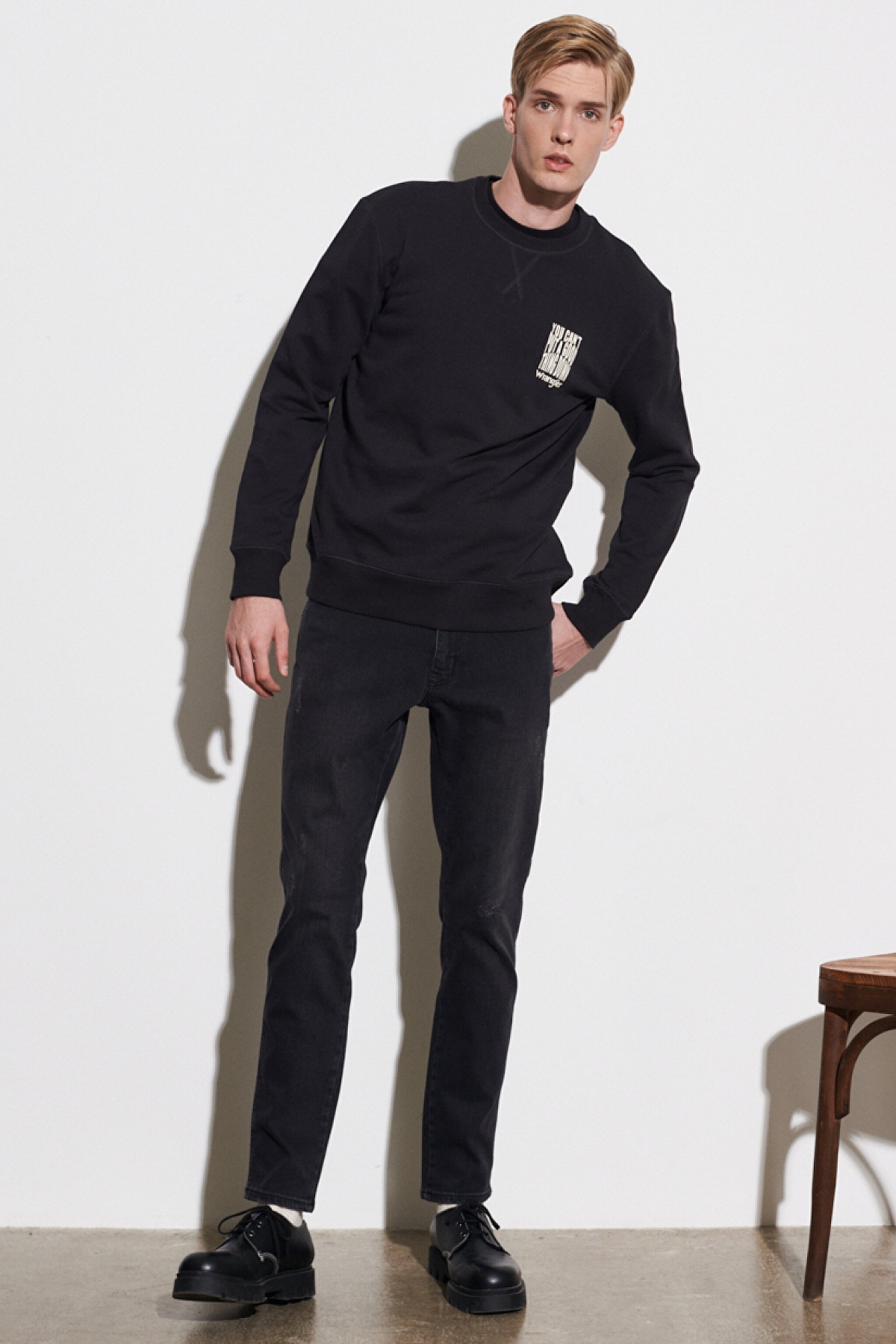 Regular Fit Normal Kesim %100 Pamuk Bisiklet Yaka Siyah Sweatshirt - Faded Black-W6D8HAXV6 (görsel 6)