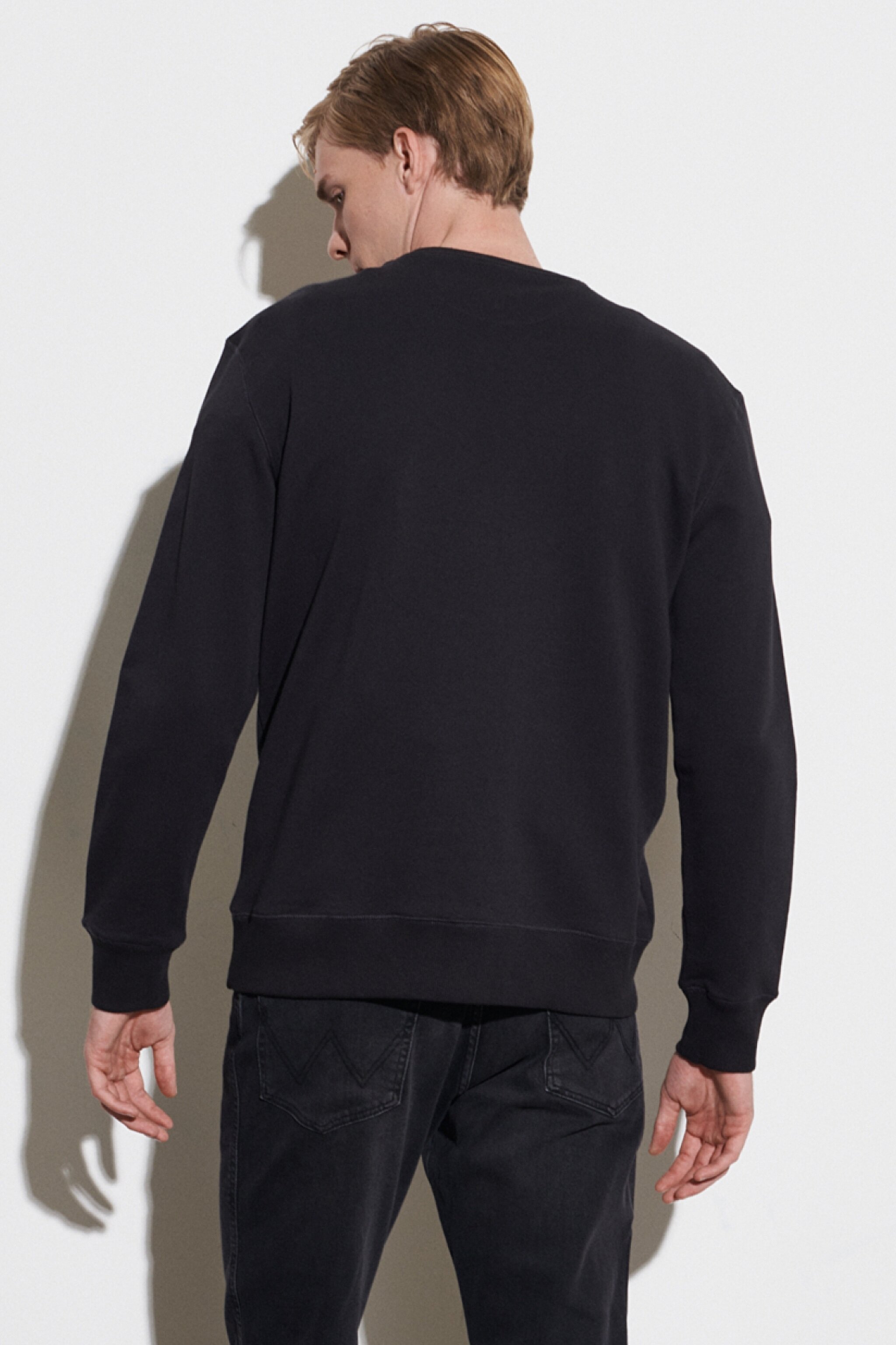 Regular Fit Normal Kesim %100 Pamuk Bisiklet Yaka Siyah Sweatshirt - Faded Black-W6D8HAXV6 (görsel 7)