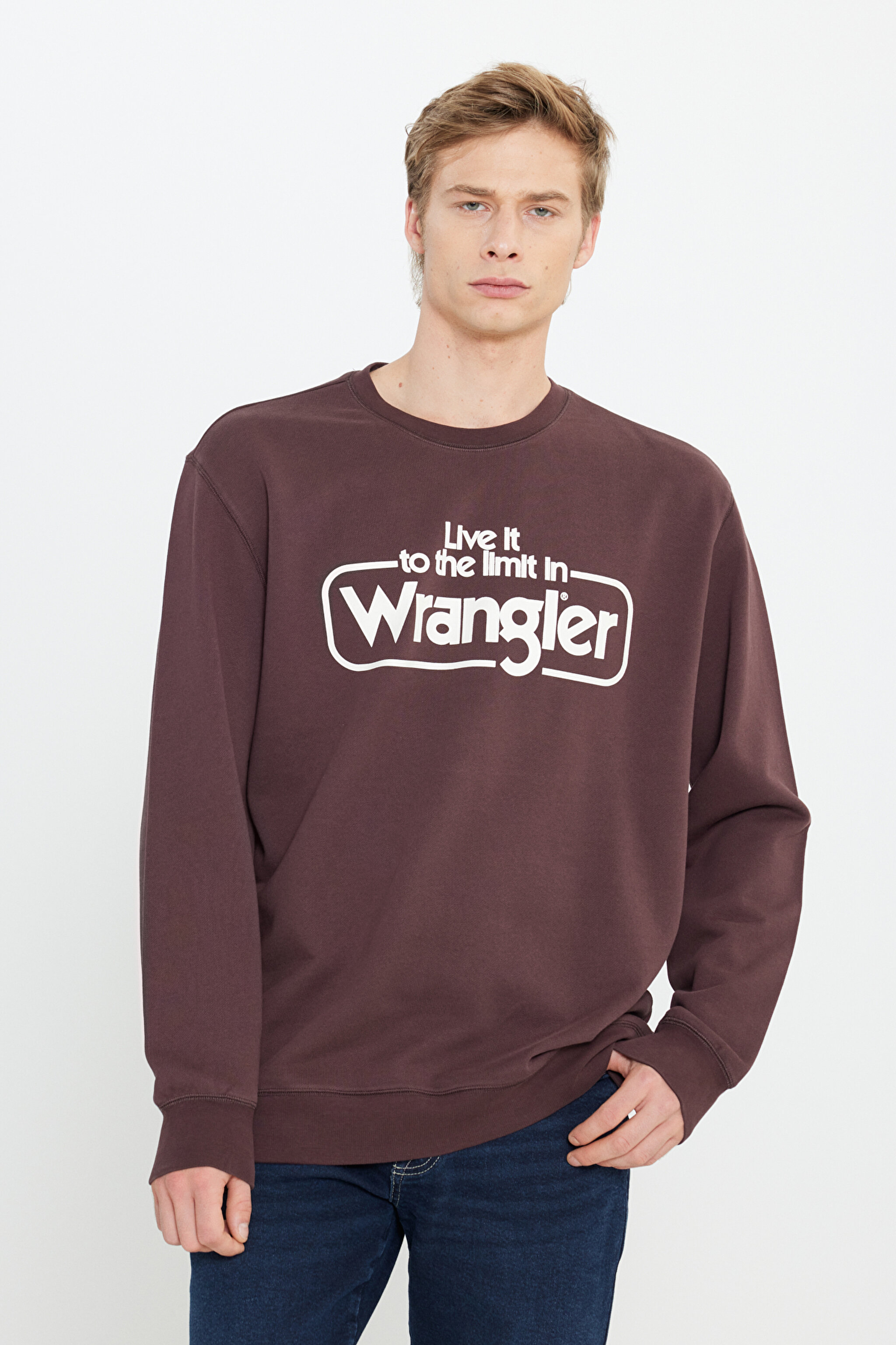 Regular Fit Normal Kesim %100 Pamuk Bisiklet Yaka Bordo Sweatshirt