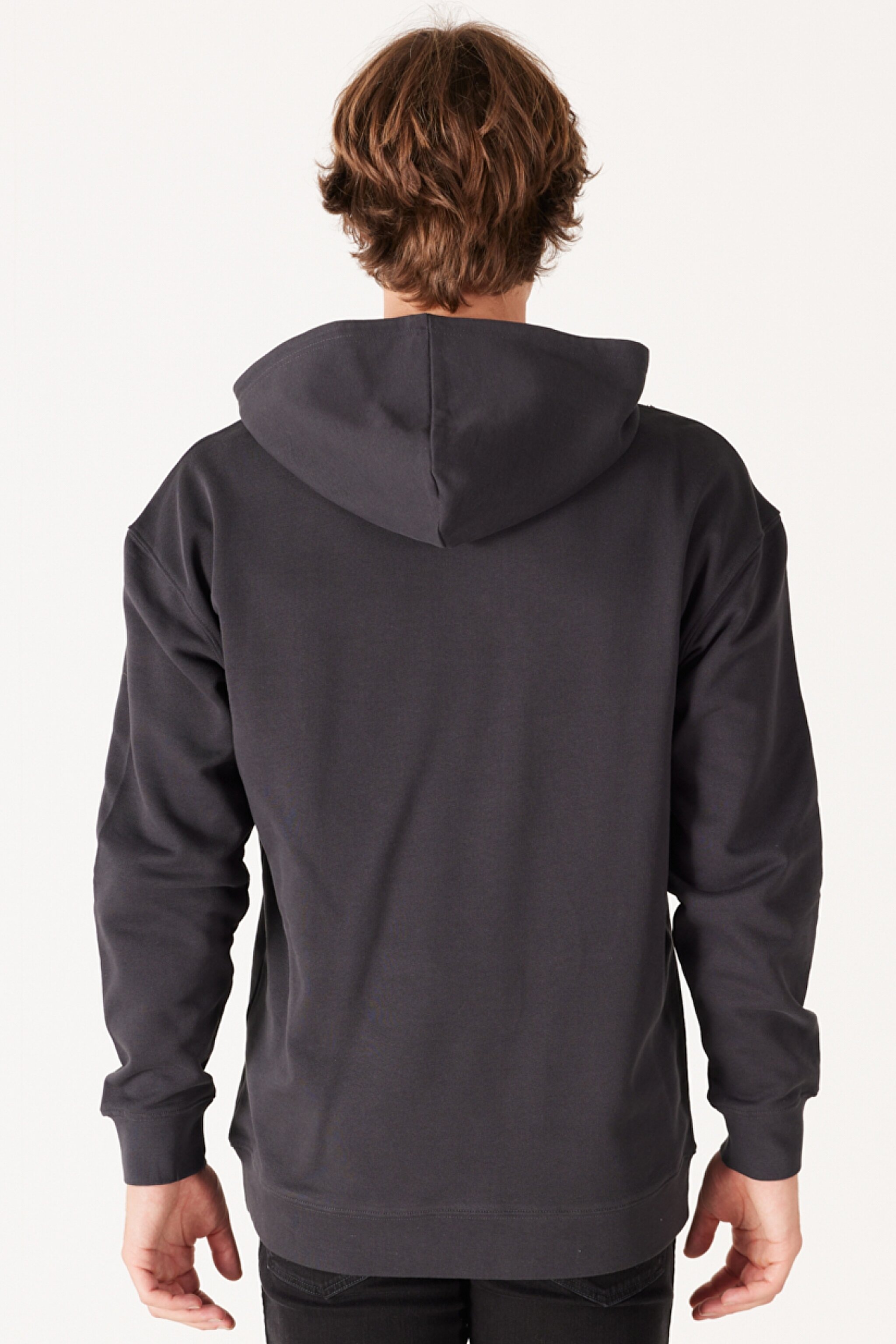 Loose Fit Rahat Kesim %100 Pamuk İçi Polarlı Koyu Gri Sweatshirt - Faded Black-W6H6I3XV6 (görsel 5)
