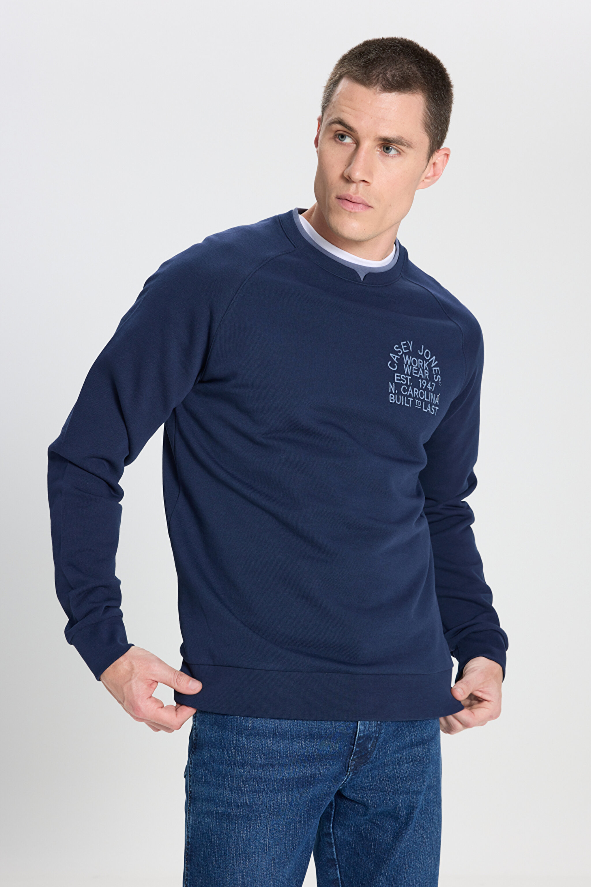 Regular Fit Normal Kesim Bisiklet Yaka %100 Pamuk Lacivert Sweatshirt - Navy-W6J95935358 (görsel 2)