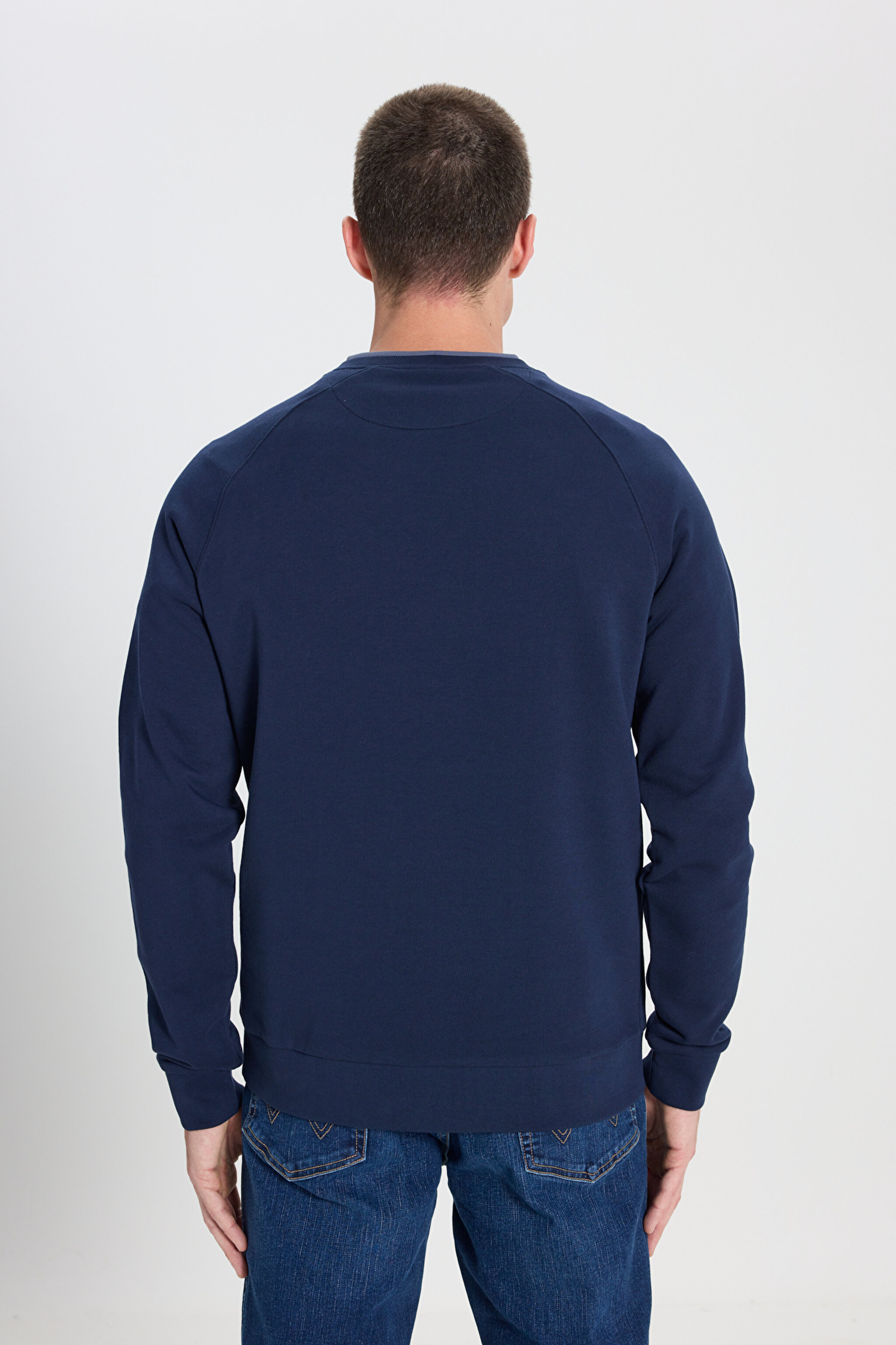 Regular Fit Normal Kesim Bisiklet Yaka %100 Pamuk Lacivert Sweatshirt - Navy-W6J95935358 (görsel 5)