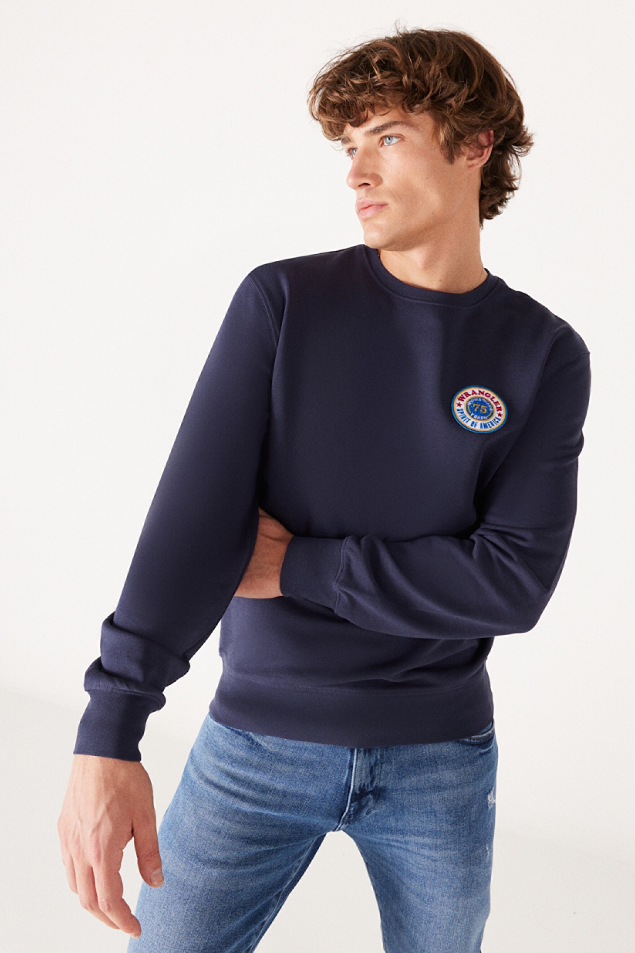 Regular Fit Normal Kesim %100 Pamuk İçi Polarlı Lacivert Sweatshirt - Navy-W6L7I4114 (görsel 2)